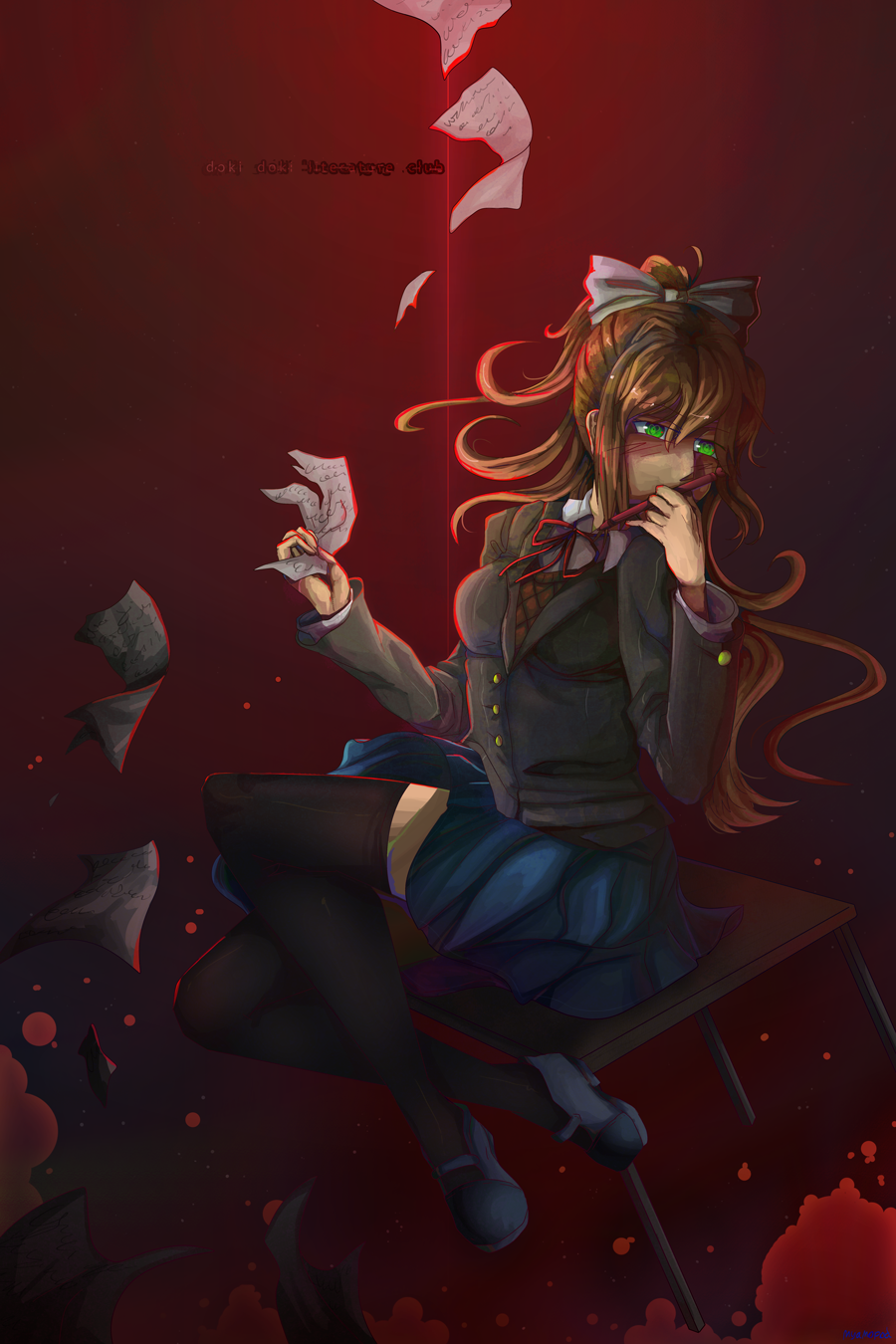 Just monika - Doki Doki Literature Club, Anime art, Monika, Just monika, Anime, Visual novel, Not anime, Art