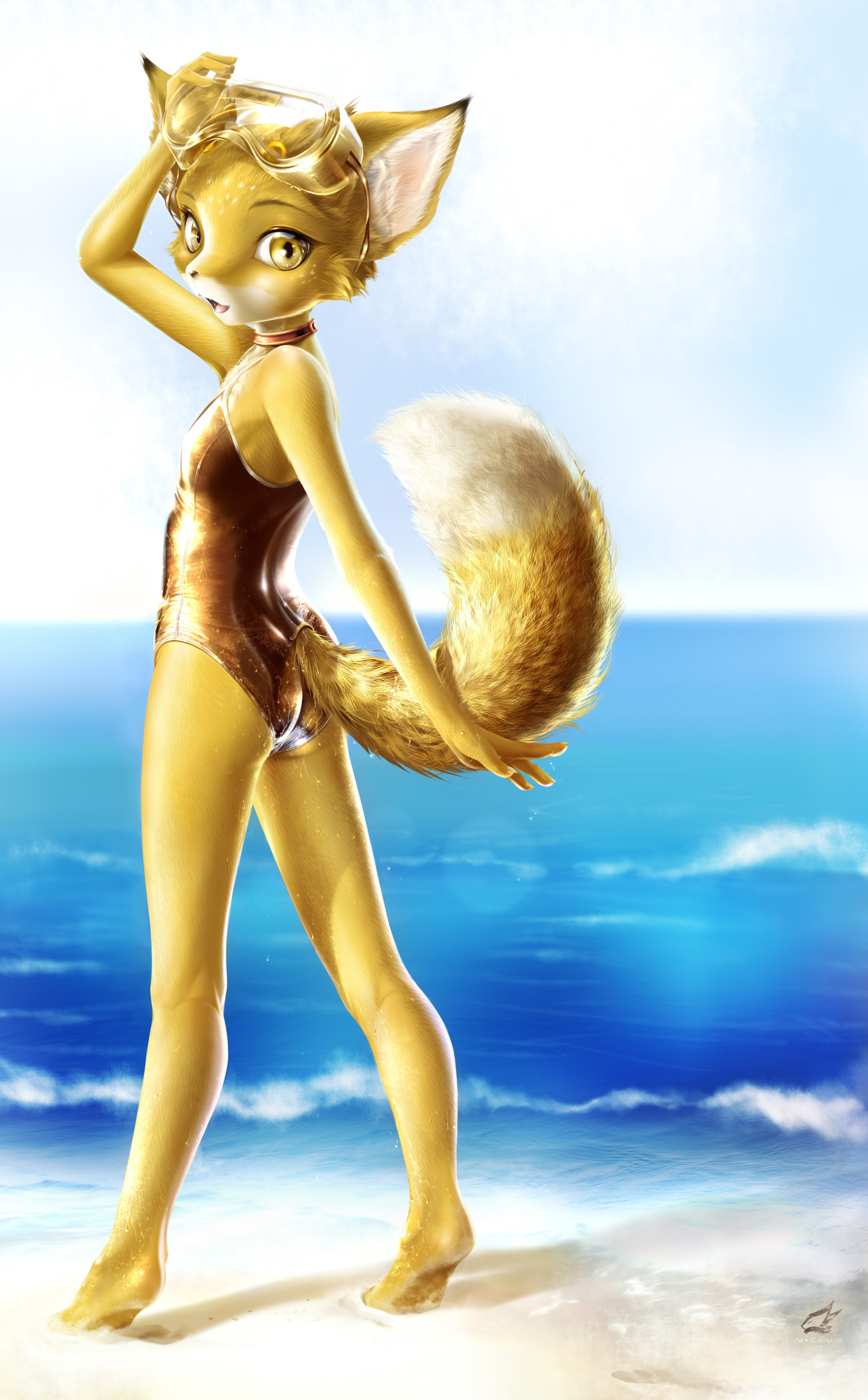 golden beach - NSFW, Fox, Beach, Gold, Ocean, Coast, Art, Furry, Furotica, Longpost