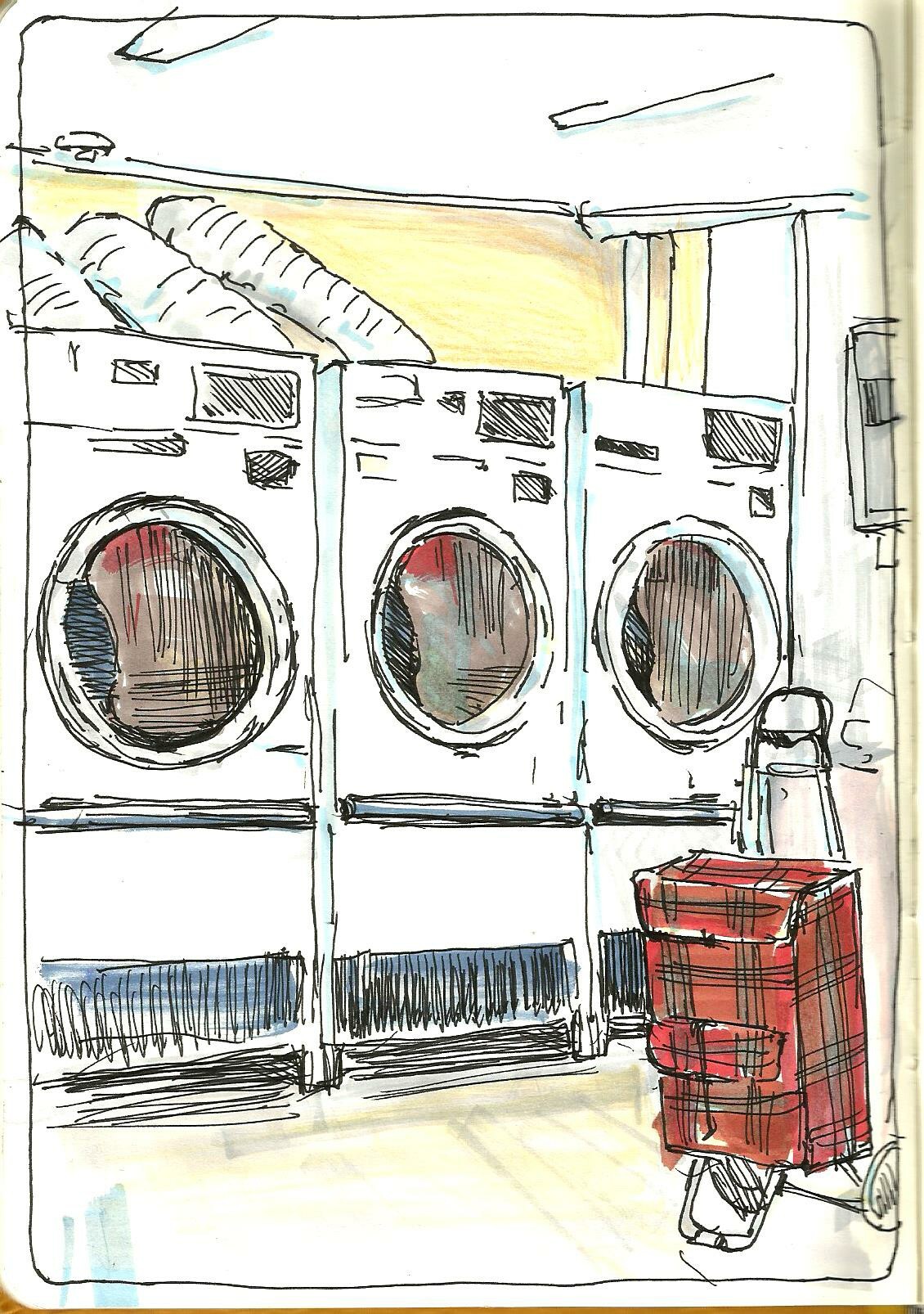 Laundry - My, Laundry, Pen drawing, Watercolor markers, Sketch