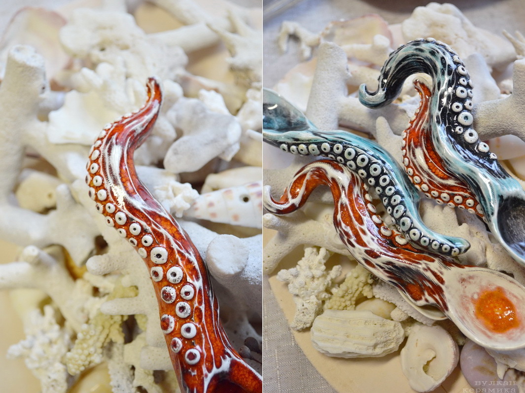 Caution, tentacles-2 - My, Ceramics, , Лепка, Tentacles, Octopus, A spoon, With your own hands, Handmade, Longpost