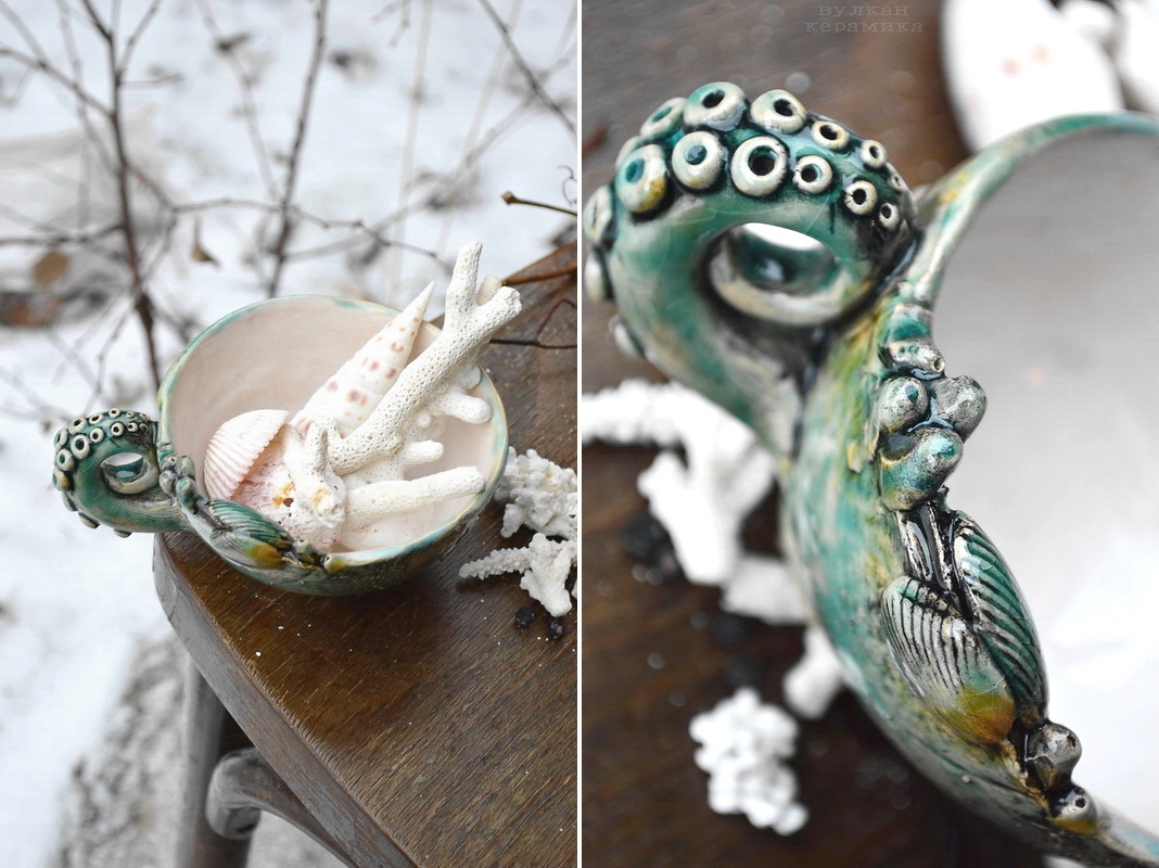 Caution, tentacles-2 - My, Ceramics, , Лепка, Tentacles, Octopus, A spoon, With your own hands, Handmade, Longpost