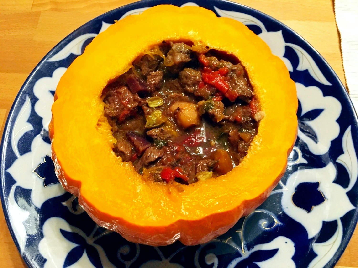 Pumpkin stuffed with spicy lamb - My, Pumpkin, Stuffing, , Longpost