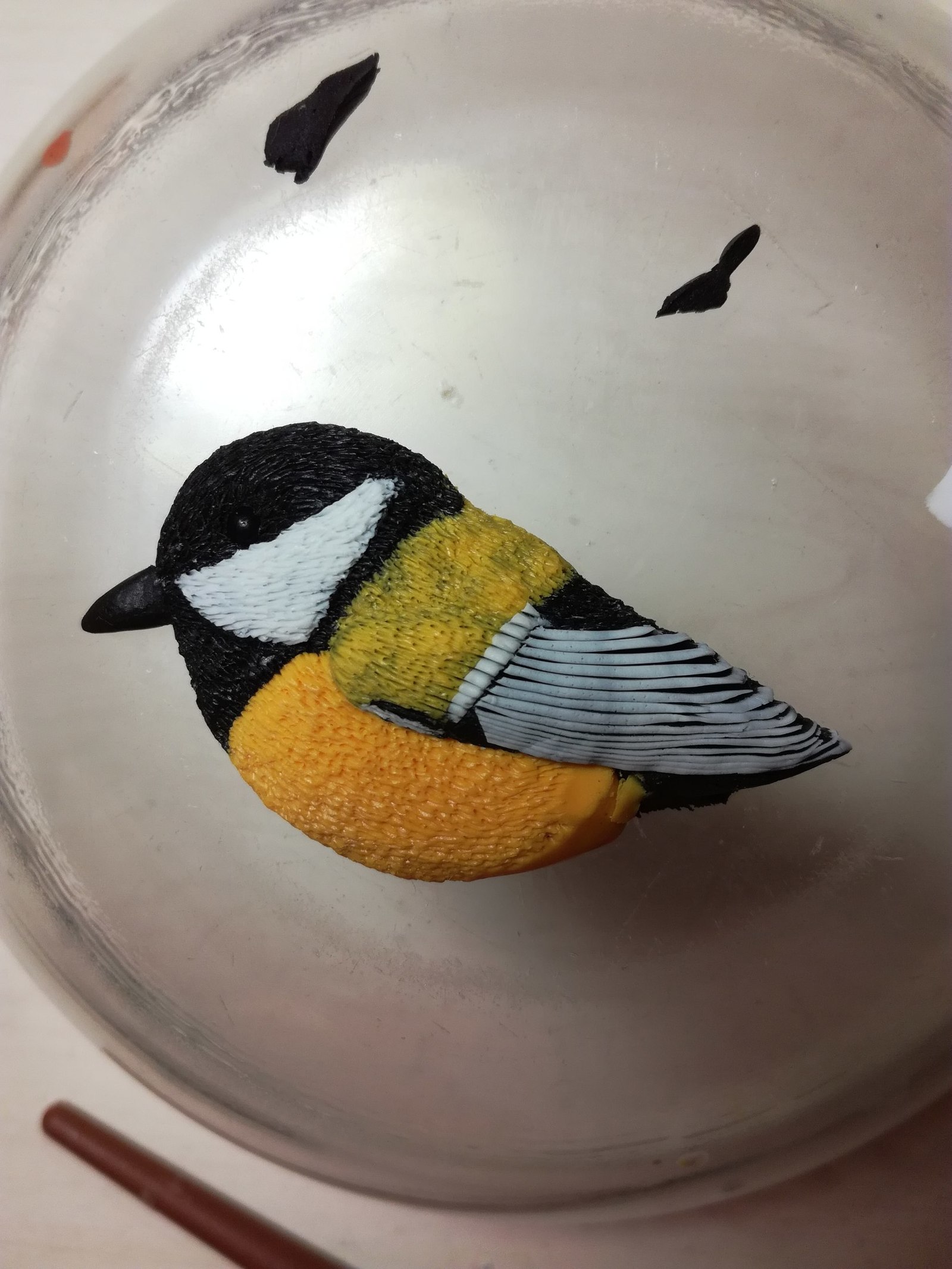 Titmouse from polymer clay - My, Tit, Birds, Polymer clay, Needlework with process, Brooch, Longpost