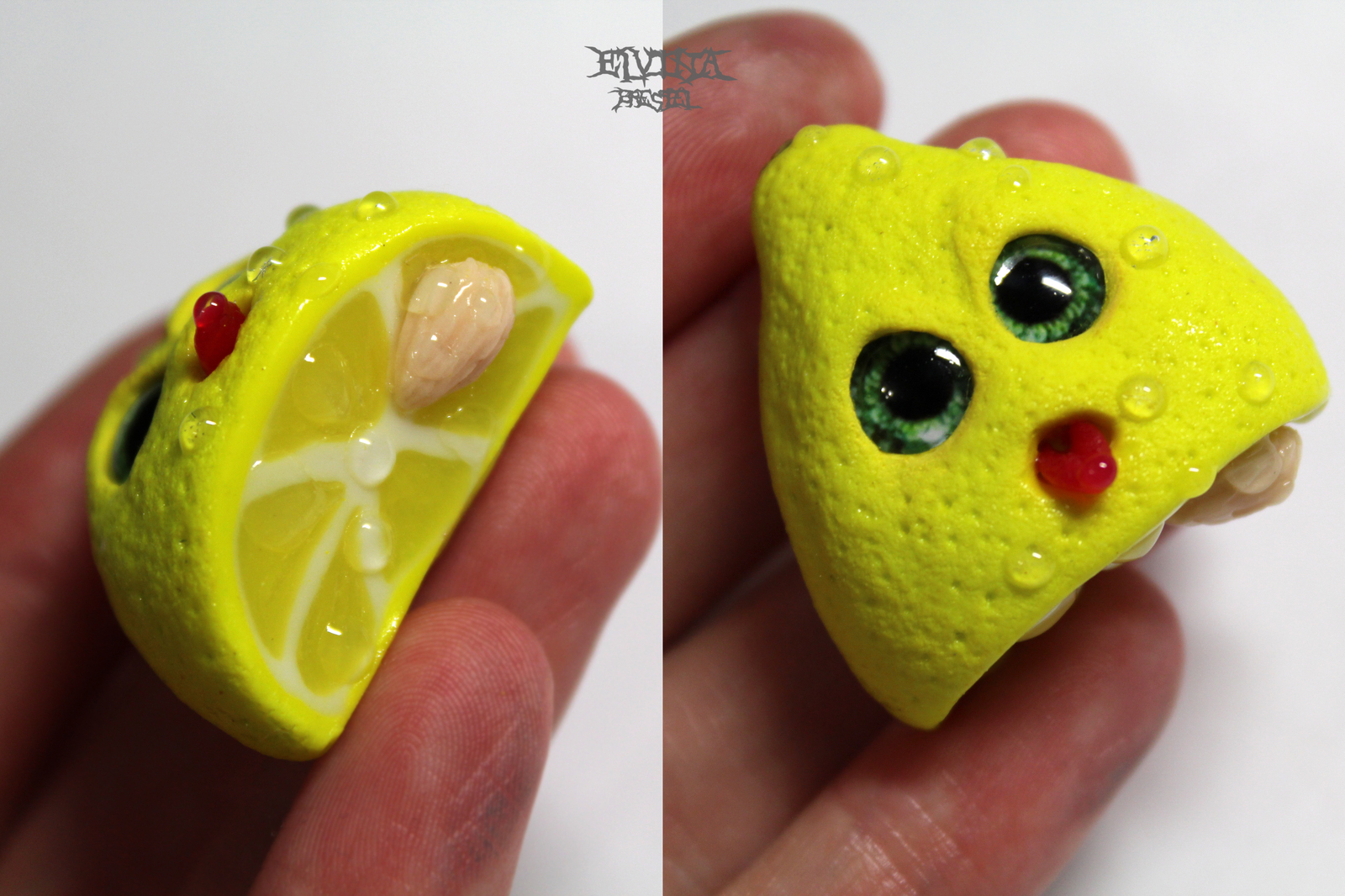 Limited sanity. big-eyed food part 2 - My, Polymer clay, Food, Eyes, Brooch, Longpost