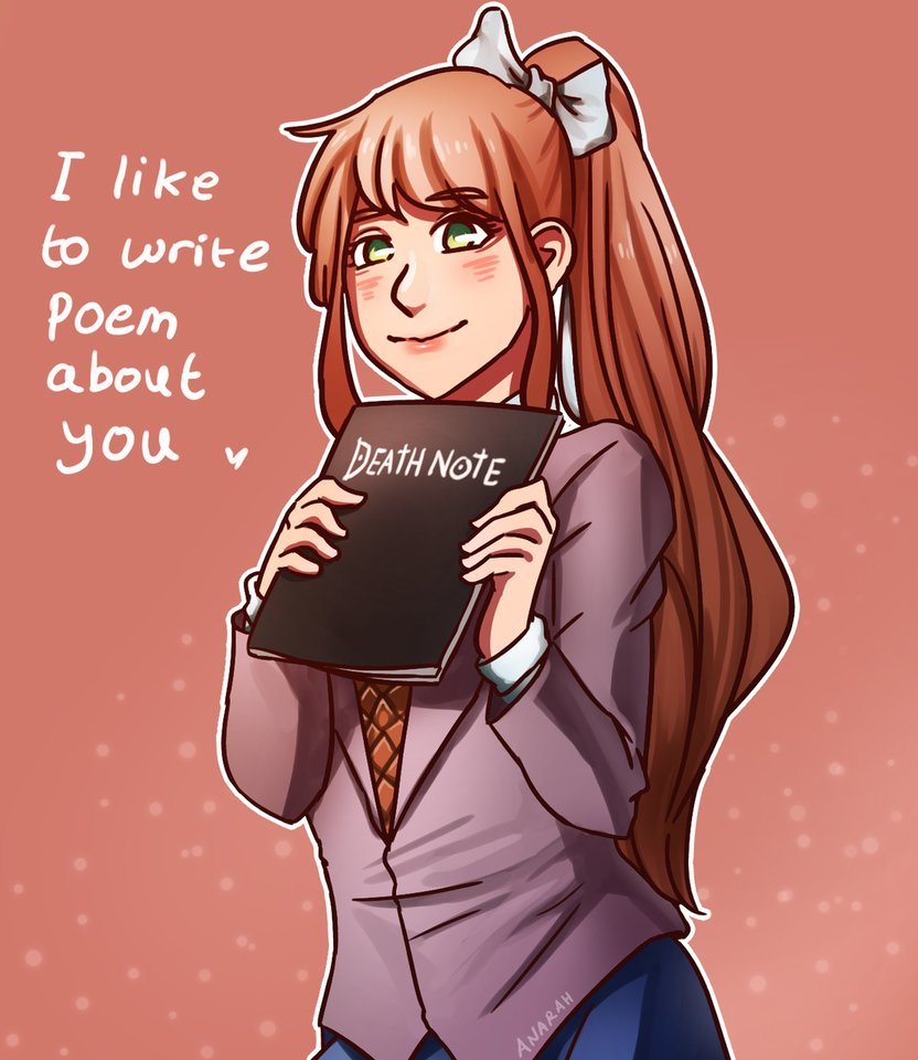 Just Monika ? - Doki Doki Literature Club, Anime Art, Визуальная новелла, Арт, Моника, Just monika, Death Note, DeviantArt, Monika