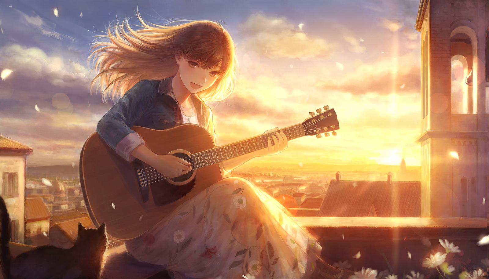 Music at dawn - Anime art, Anime, Anime original, Romiy