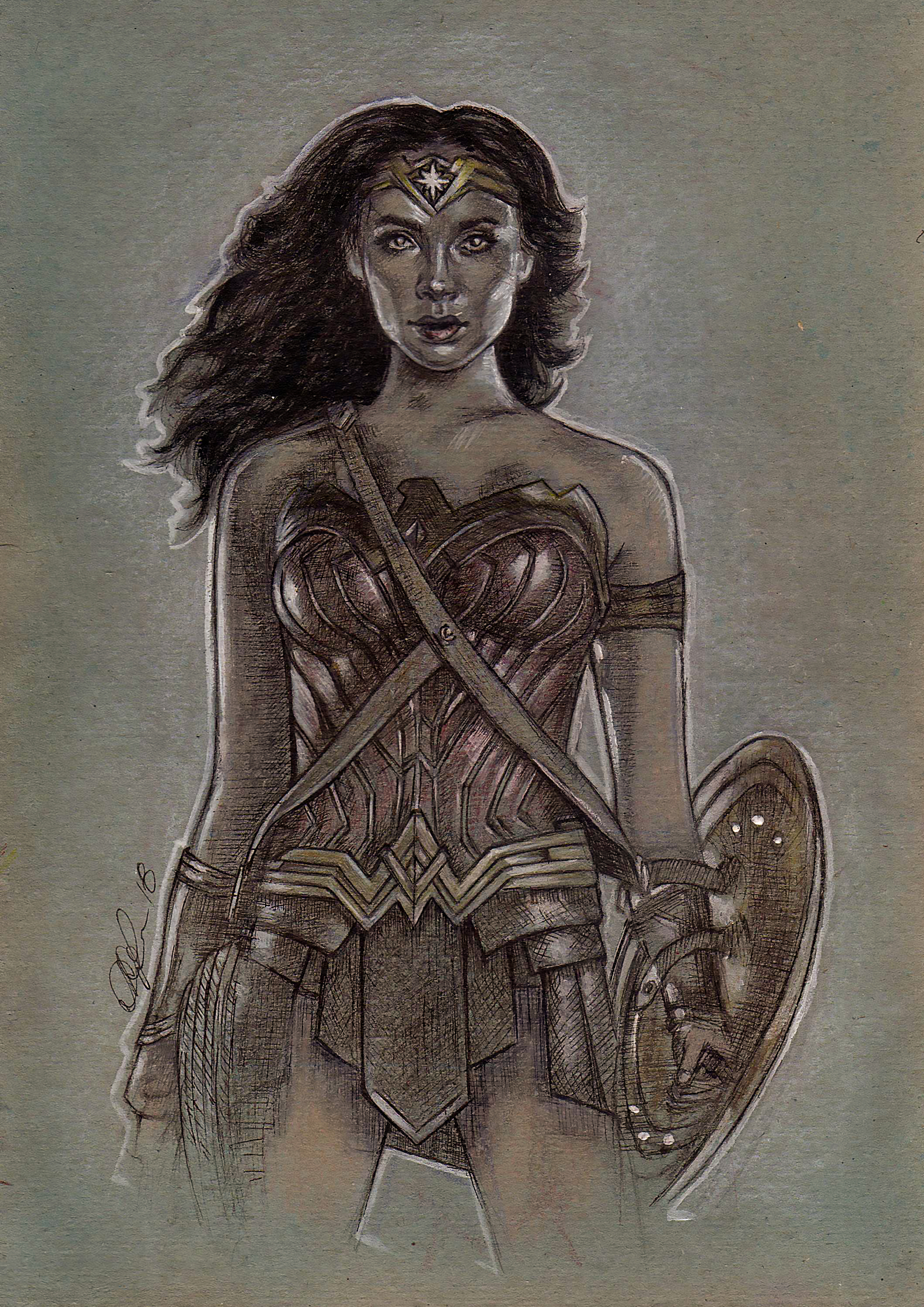 Wonder Woman - My, Drawing, Art, Pencil, Liner, Wonder Woman, Longpost