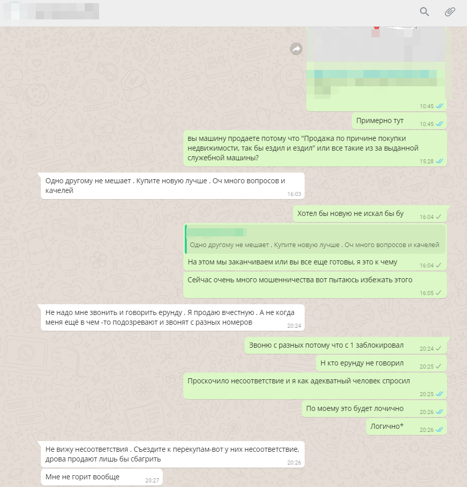 One simple question changes everything - My, My, Buying a car, Adequacy, Suspicious, Paranoid, Longpost, Correspondence, Whatsapp