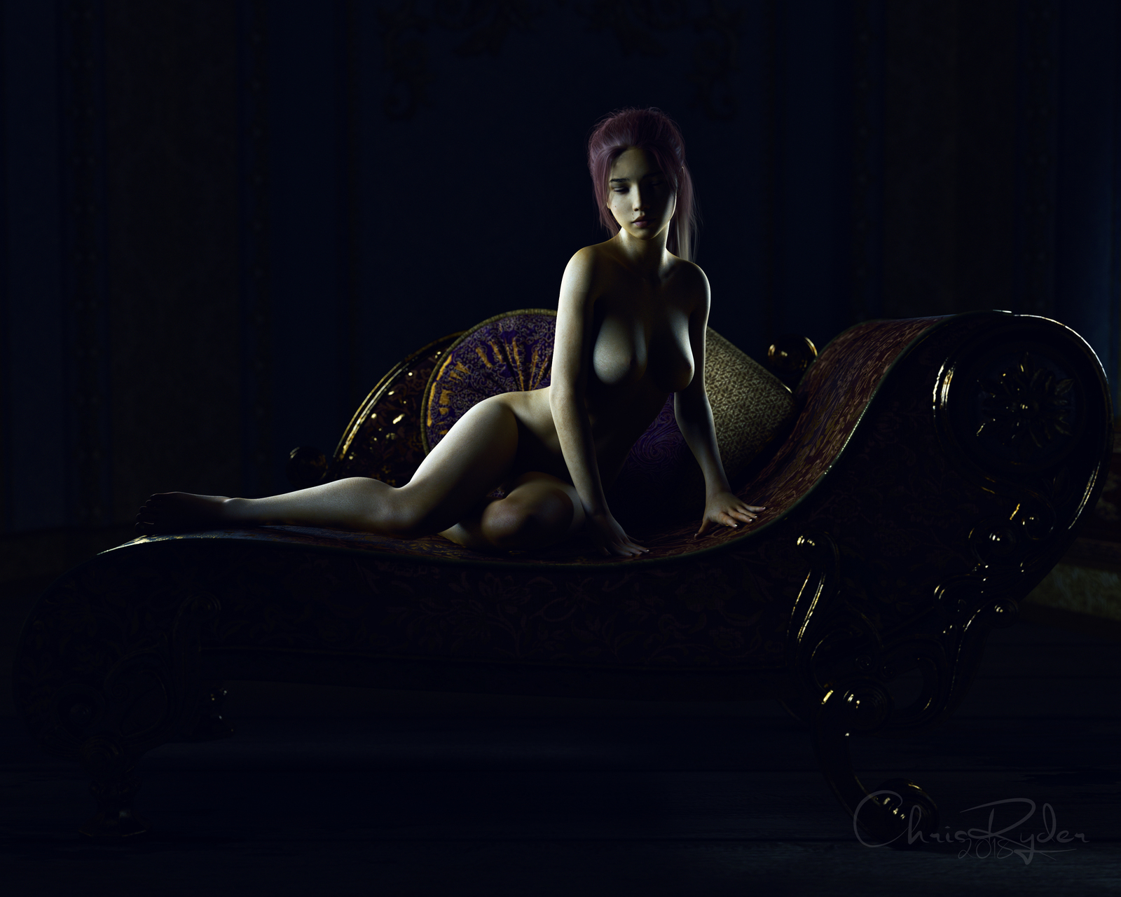 Chaise - NSFW, 3D, Daz3dstudio, Девушки, Chrisryder123, Сиськи, Эротика, Клубничка