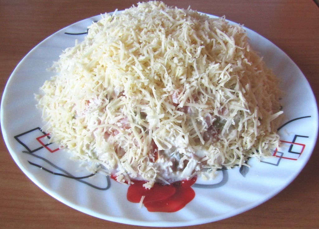 Salad Russian Beauty - My, Recipe, Video recipe, Chicken salad, Salad, , Video, Longpost