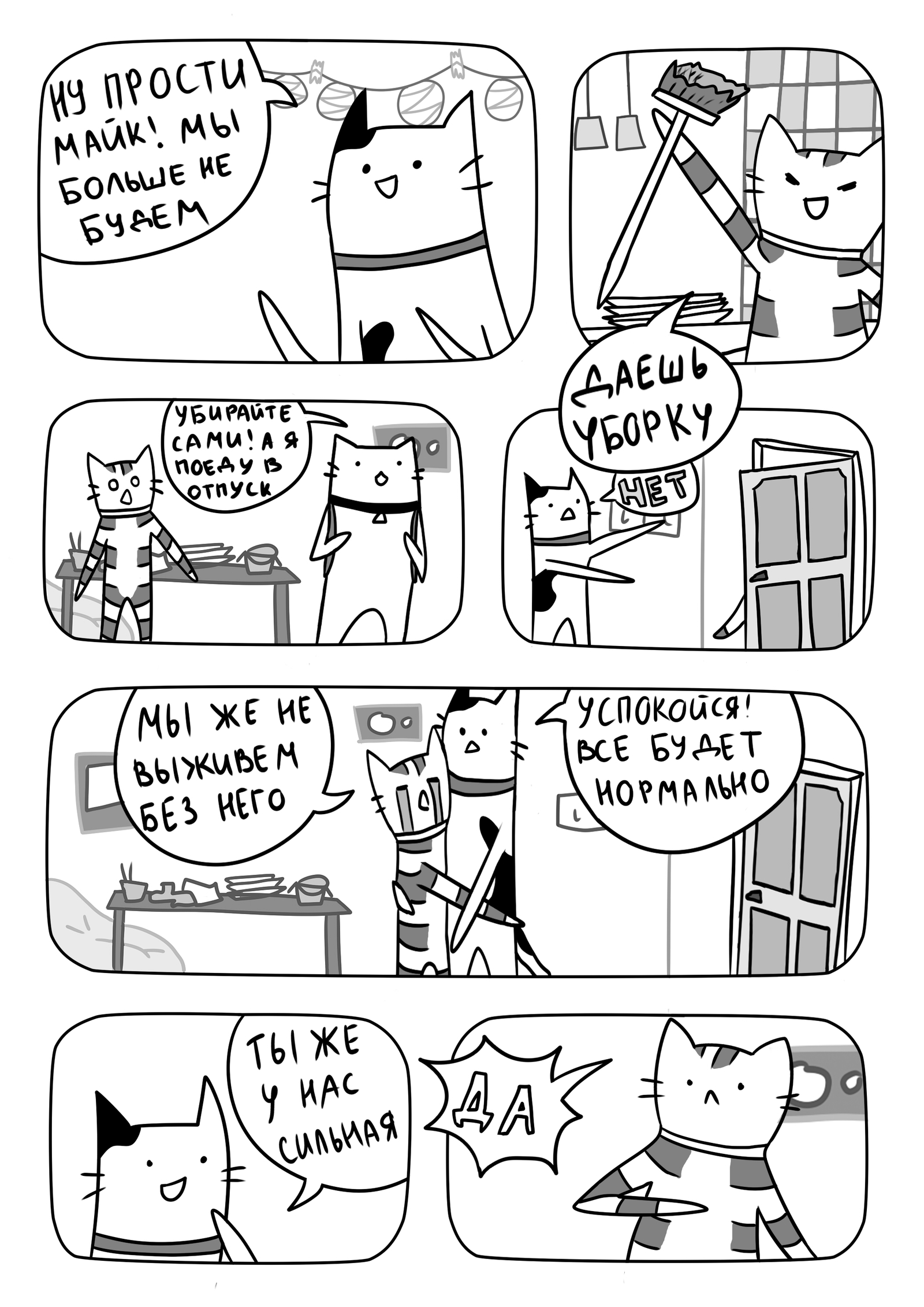 Cats and cleaning - My, cat, Comics, Cleaning, Order, Black and white, My, Longpost