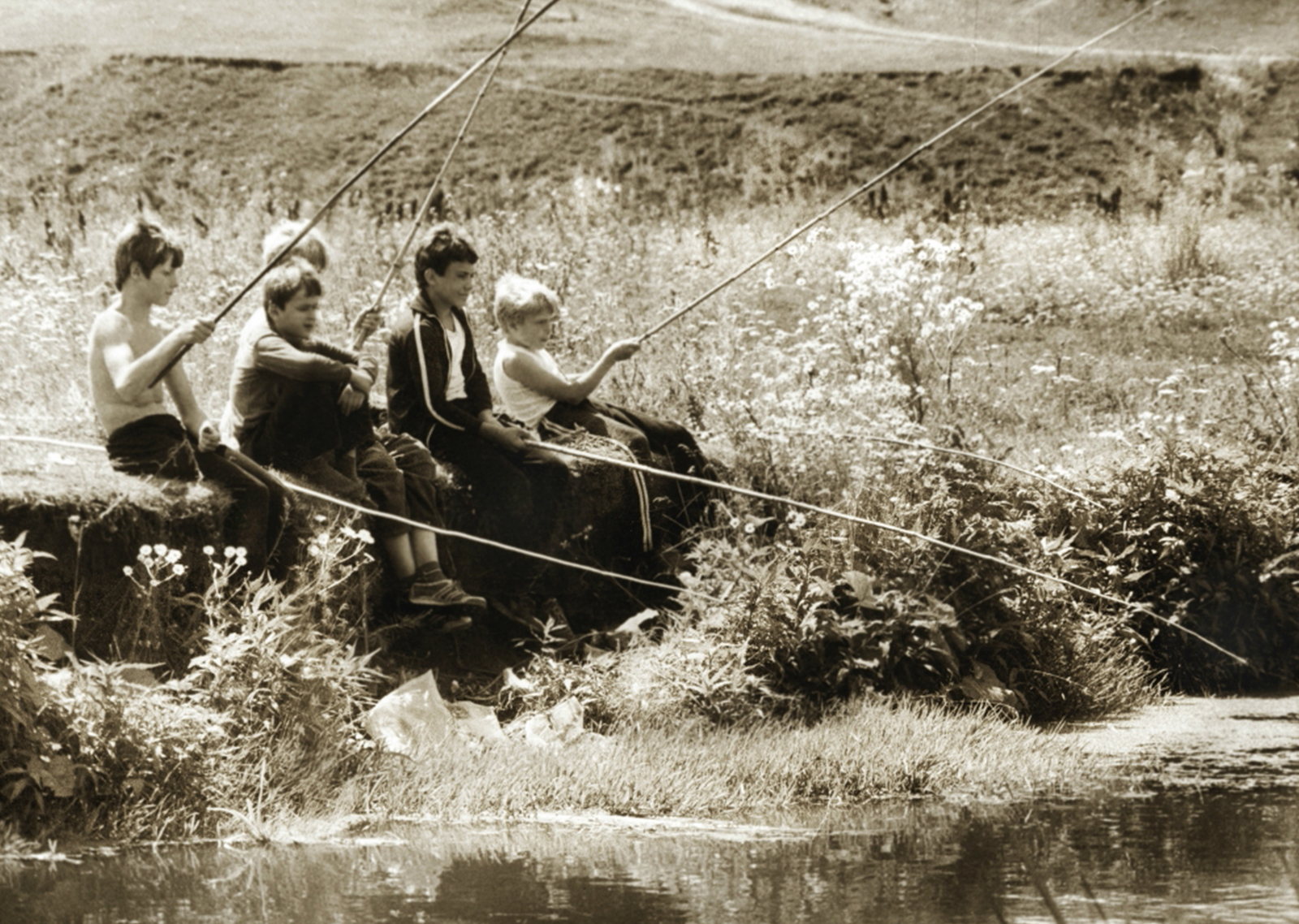 Fishermen 1973, Yelets district, Vorgol river - Boys, Fishing