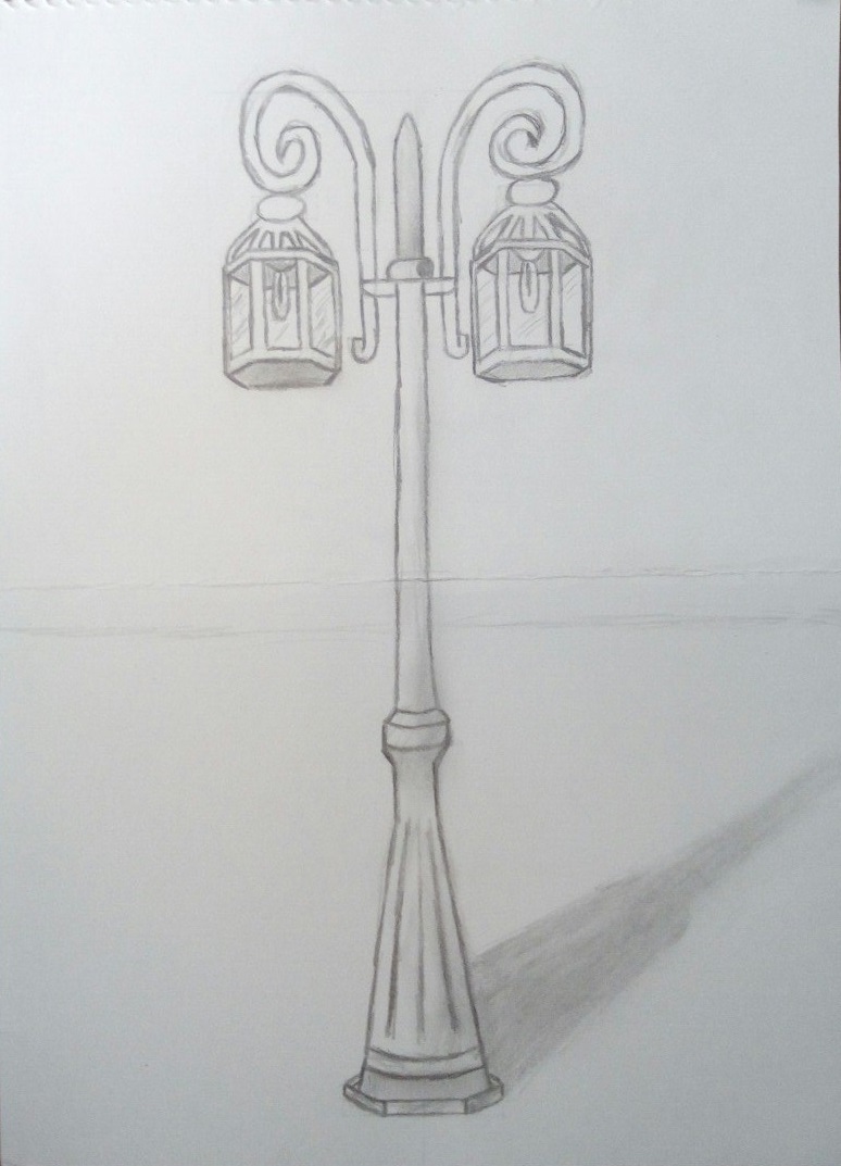 One of the first works - My, Drawing, Pencil drawing, Lamp