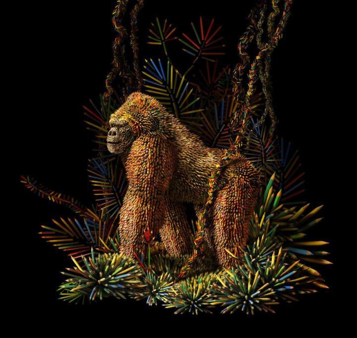 Gorilla in the Jungle - Colour pencils, Sculpture, Gorilla, The photo, Creative