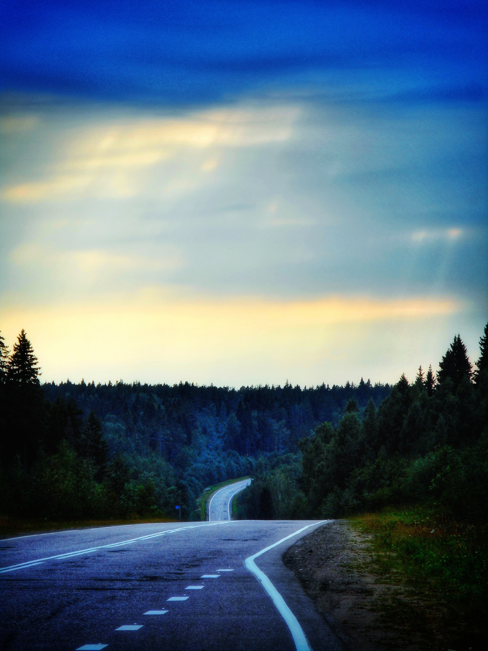 Road. - My, Road, Sky, Forest, Clouds, My, , Soap dish, Snapseed