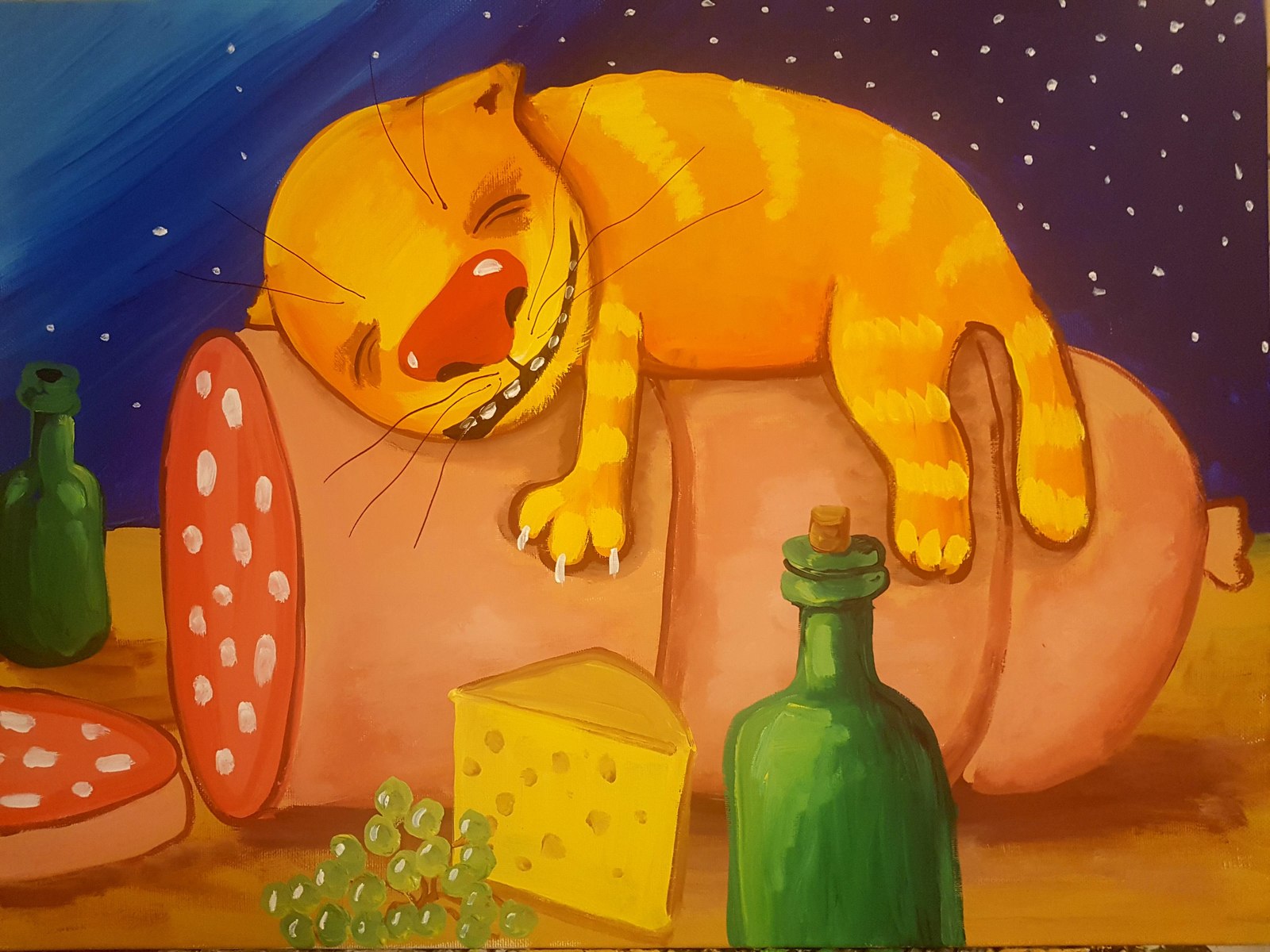 Vasya Lozhkin: Sausage dream. - cat, Vasya Lozhkin, Sausage, Drawing, Art