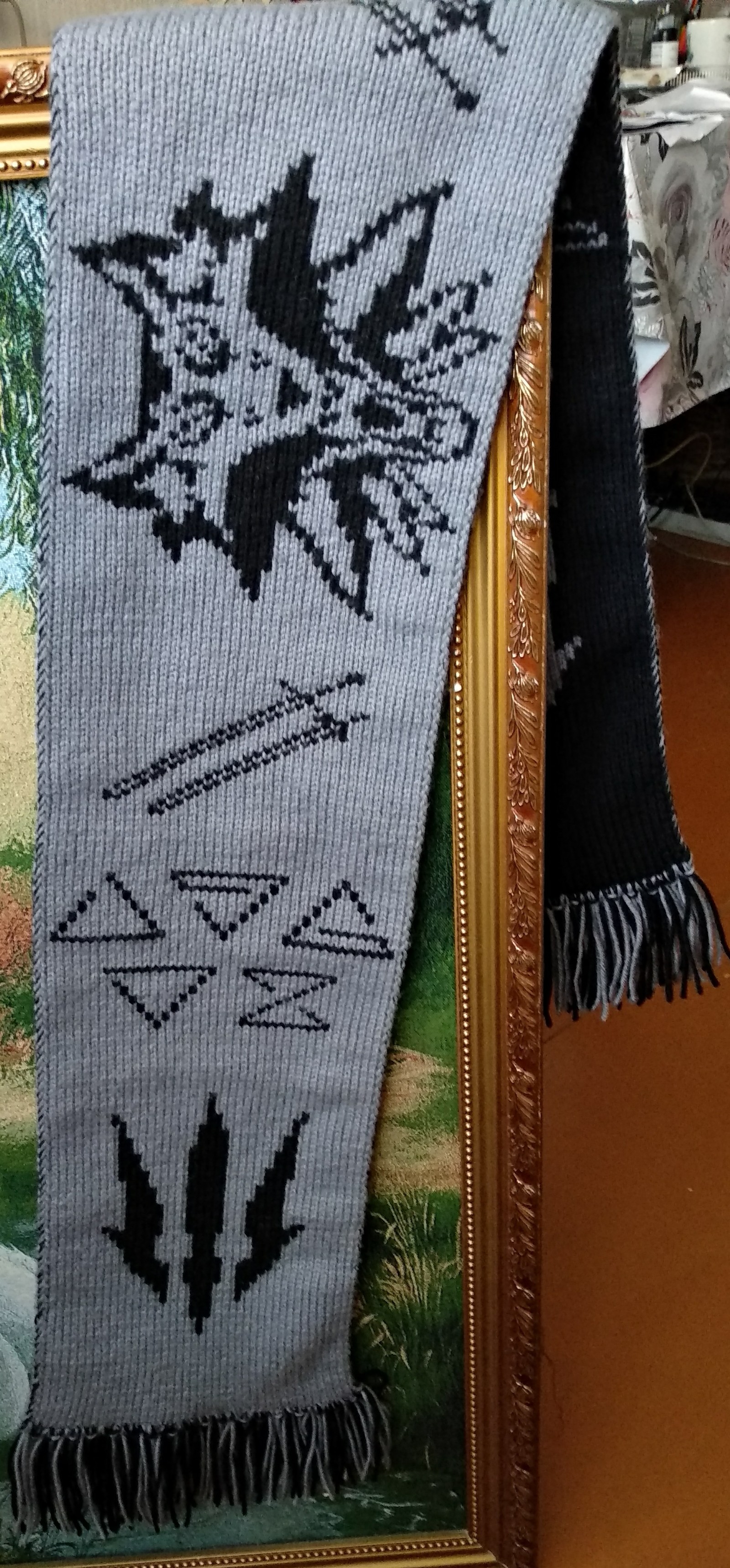 Witcher themed scarf - My, Scarf, Witcher, Knitting, Handmade, Longpost, The Witcher 3: Wild Hunt