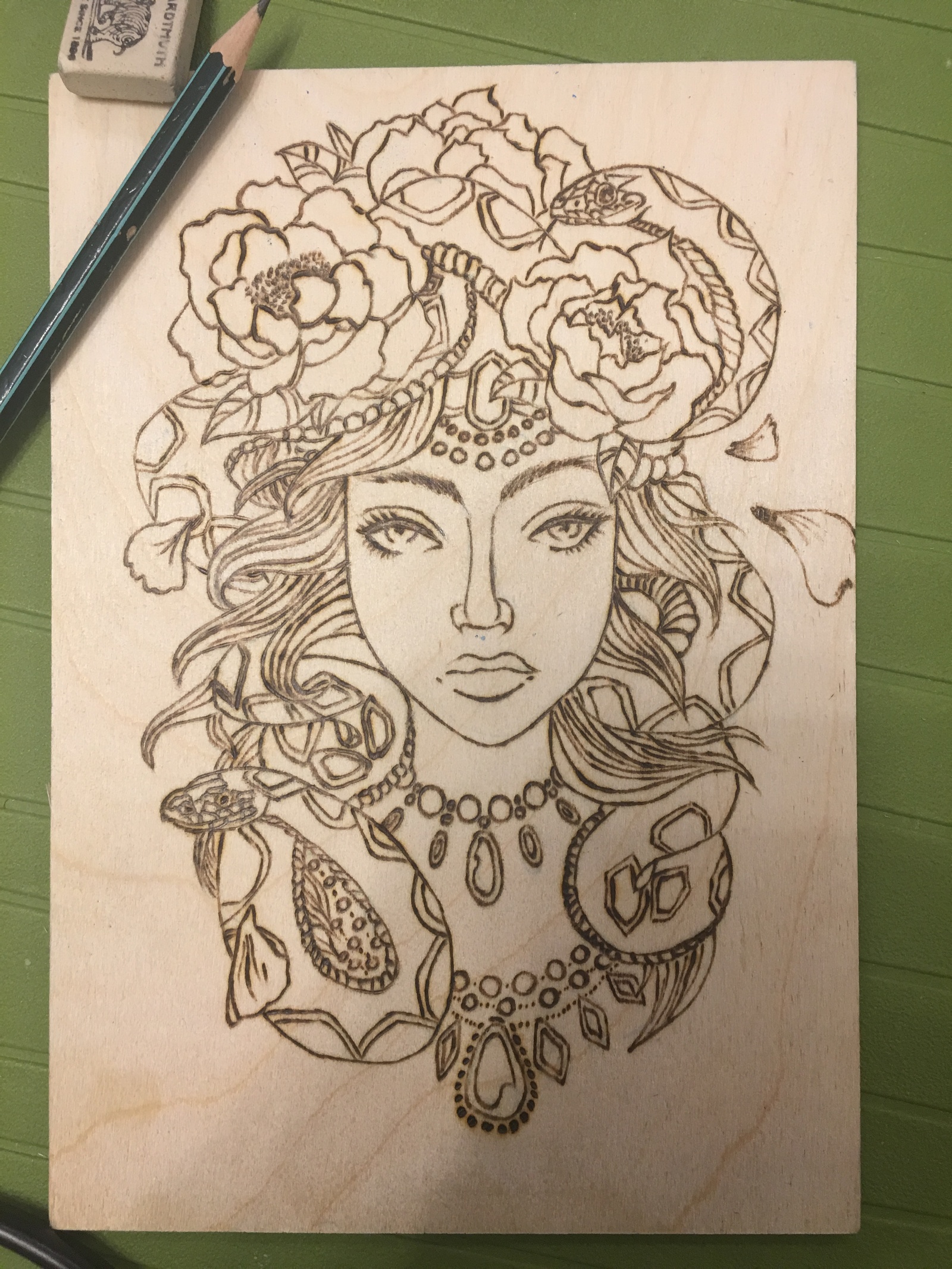 Muse Medusa. - My, Longpost, Pyrography, Needlework with process, Friday tag is mine, With your own hands