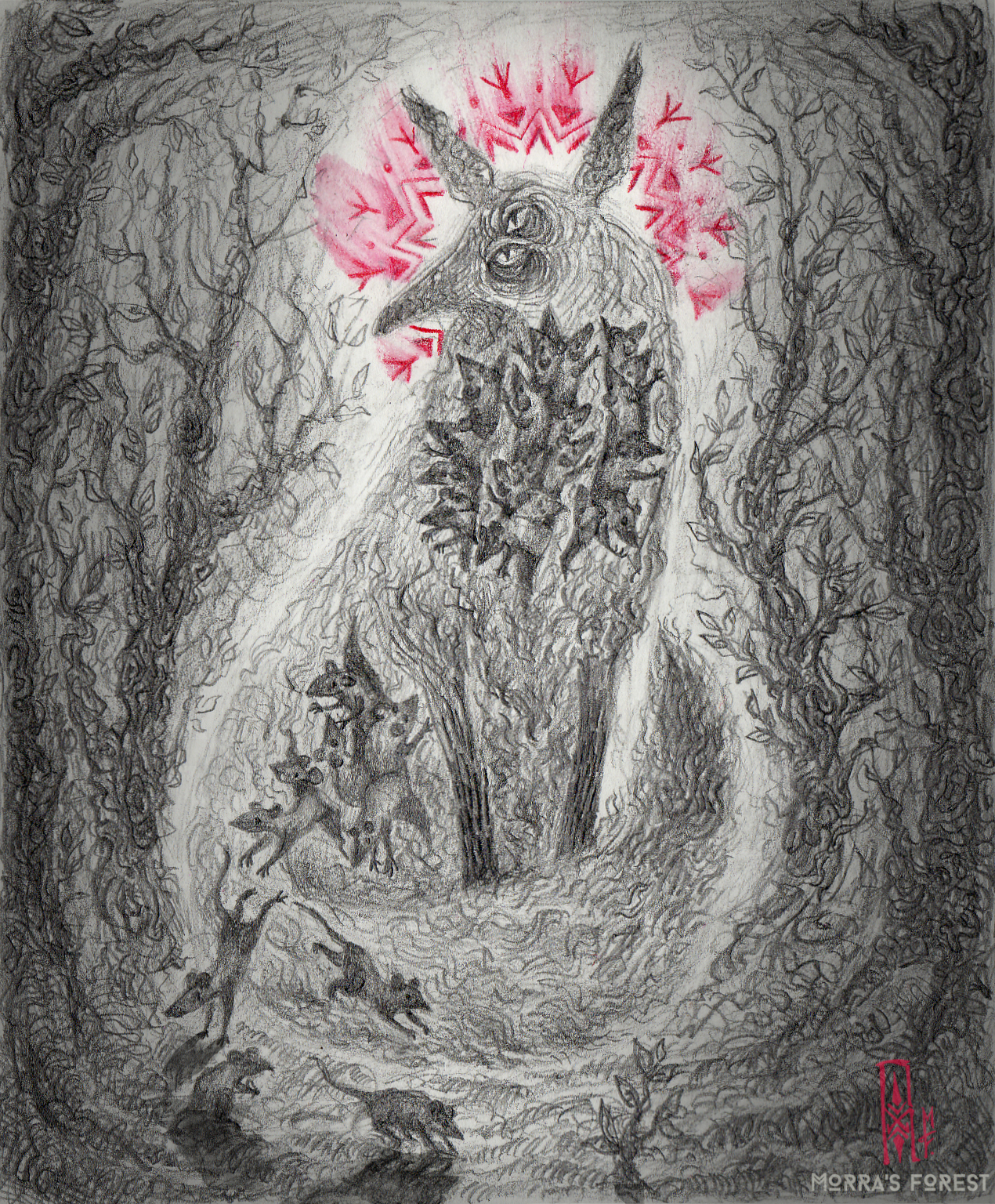 How mice went into the forest - My, Pencil drawing, Forest, Mouse, Fox, Drawing