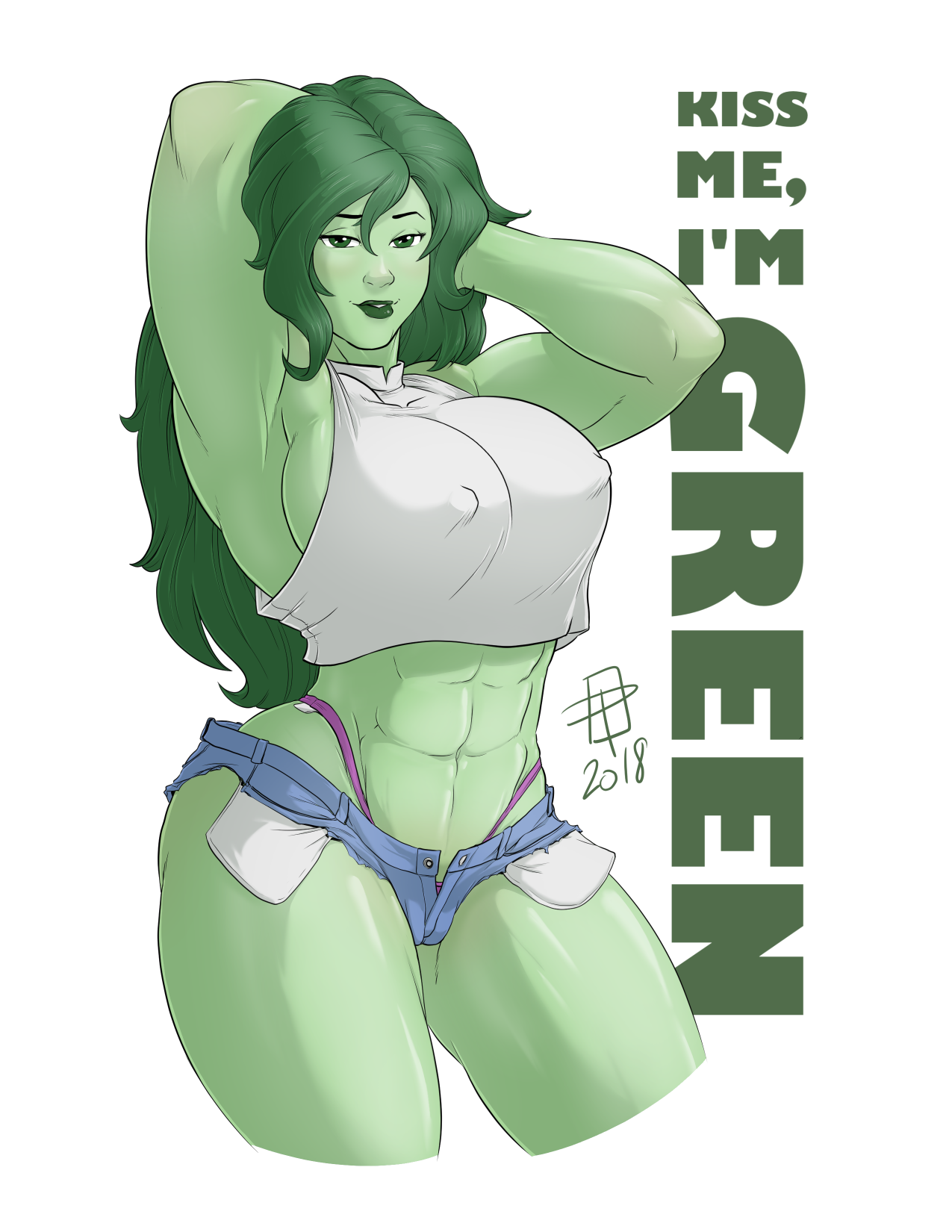 Kiss me, I'm green - Callmepo, Арт, Крепкая девушка, Женщина-Халк, Marvel