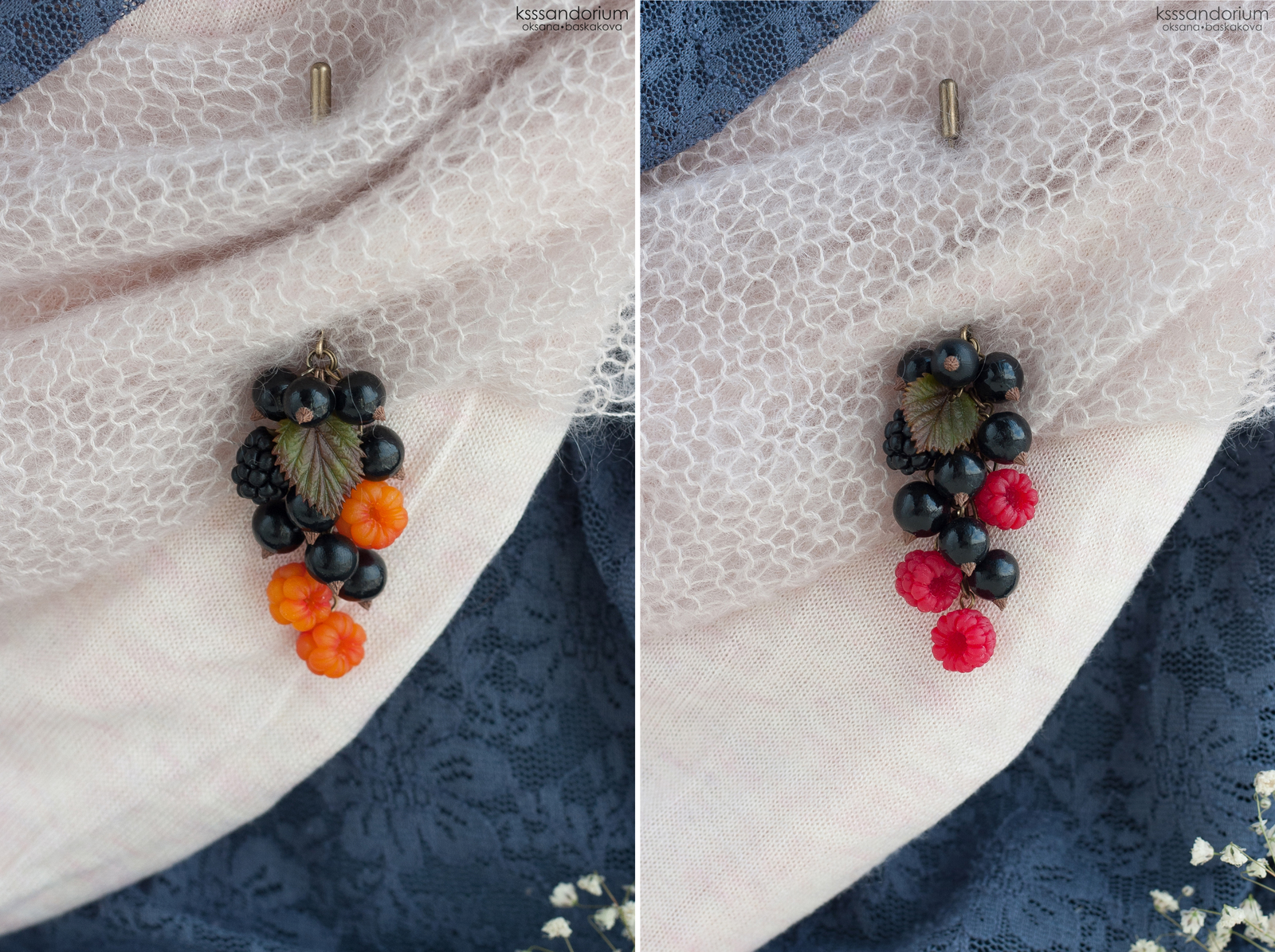 Berry brooches; - My, Polymer clay, Ksssandorium, Berries, Handmade, Raspberries, Blackberry, Cloudberry, Longpost