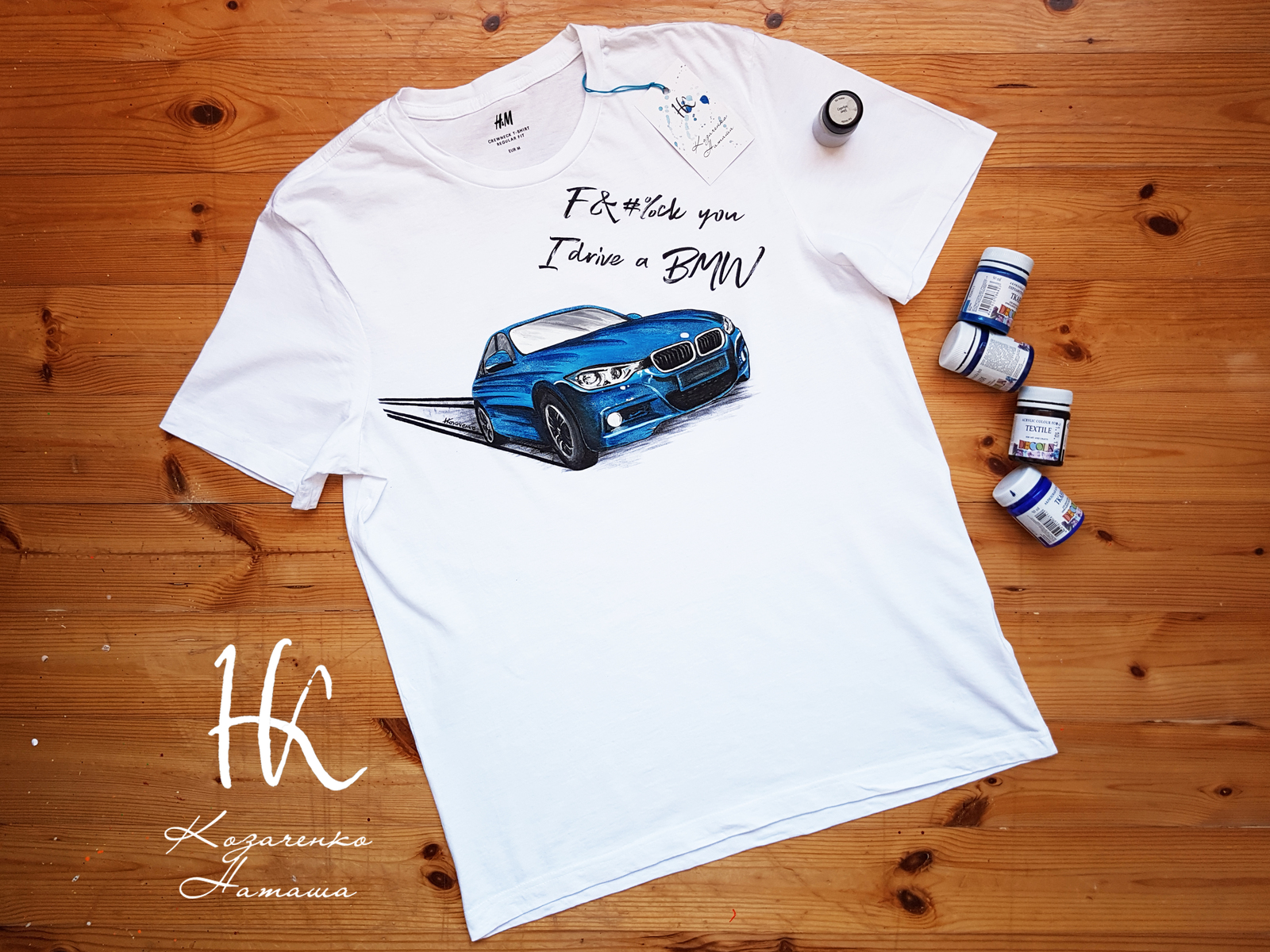 BMW 3er hand-painted T-shirt - My, Art, Drawing, Painting on fabric, Handmade, T-shirt, Handmade, Bmw, Car