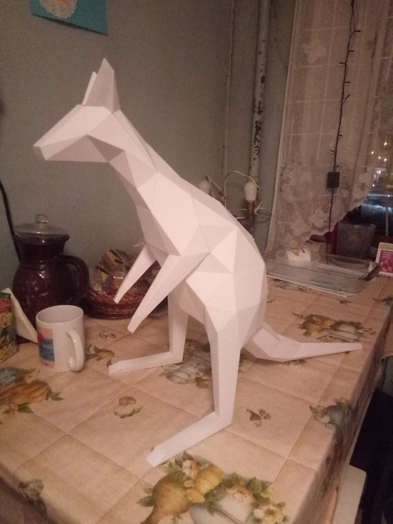 paper kangaroo - My, Kangaroo, Papercraft, From paper, Paper products, Polygonal graphics, Longpost, Low poly