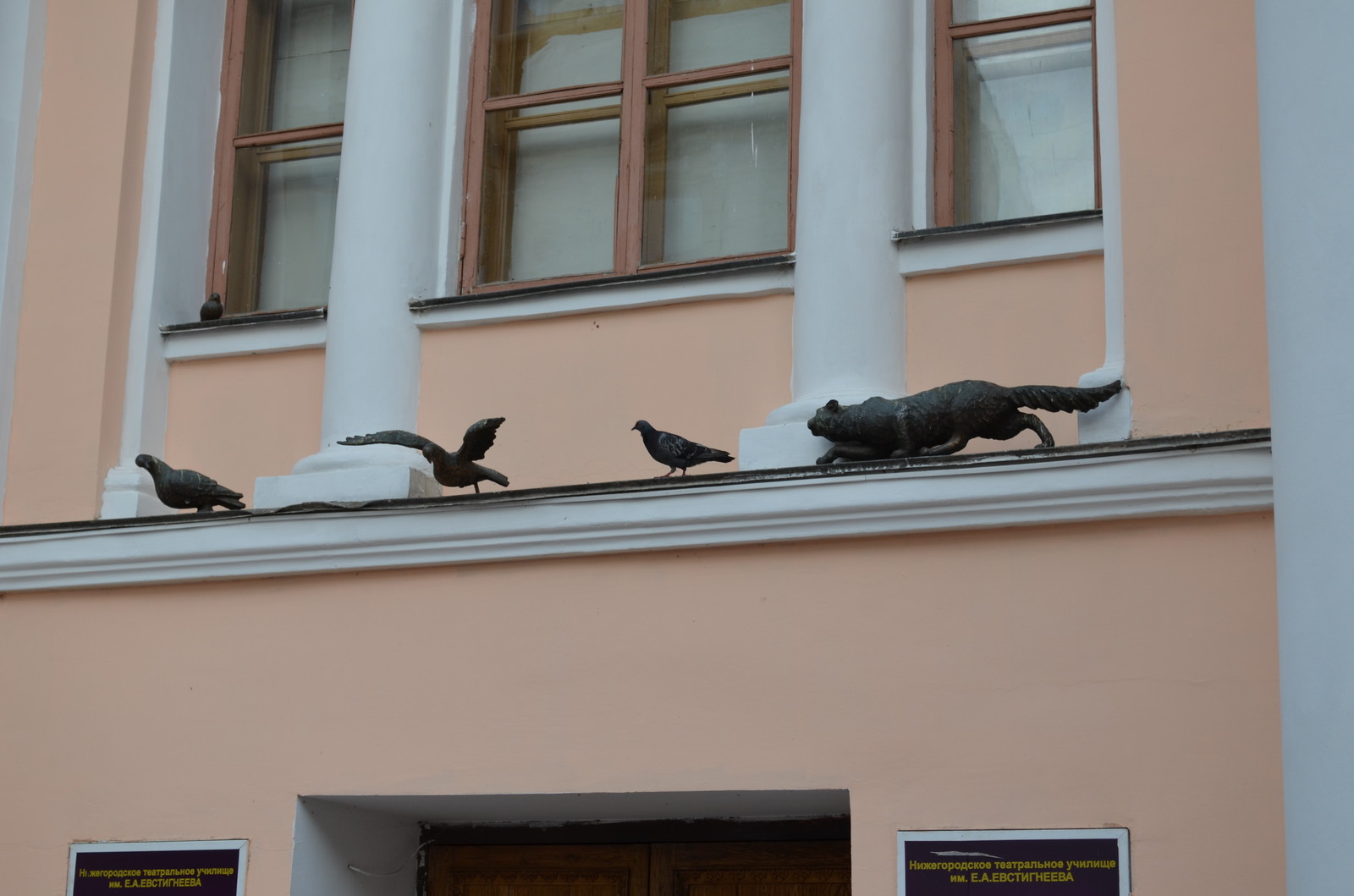 Nizhny Novgorod Theater School. Facade. - My, Nizhny Novgorod, Theatre, beauty, Longpost, cat, Pigeon