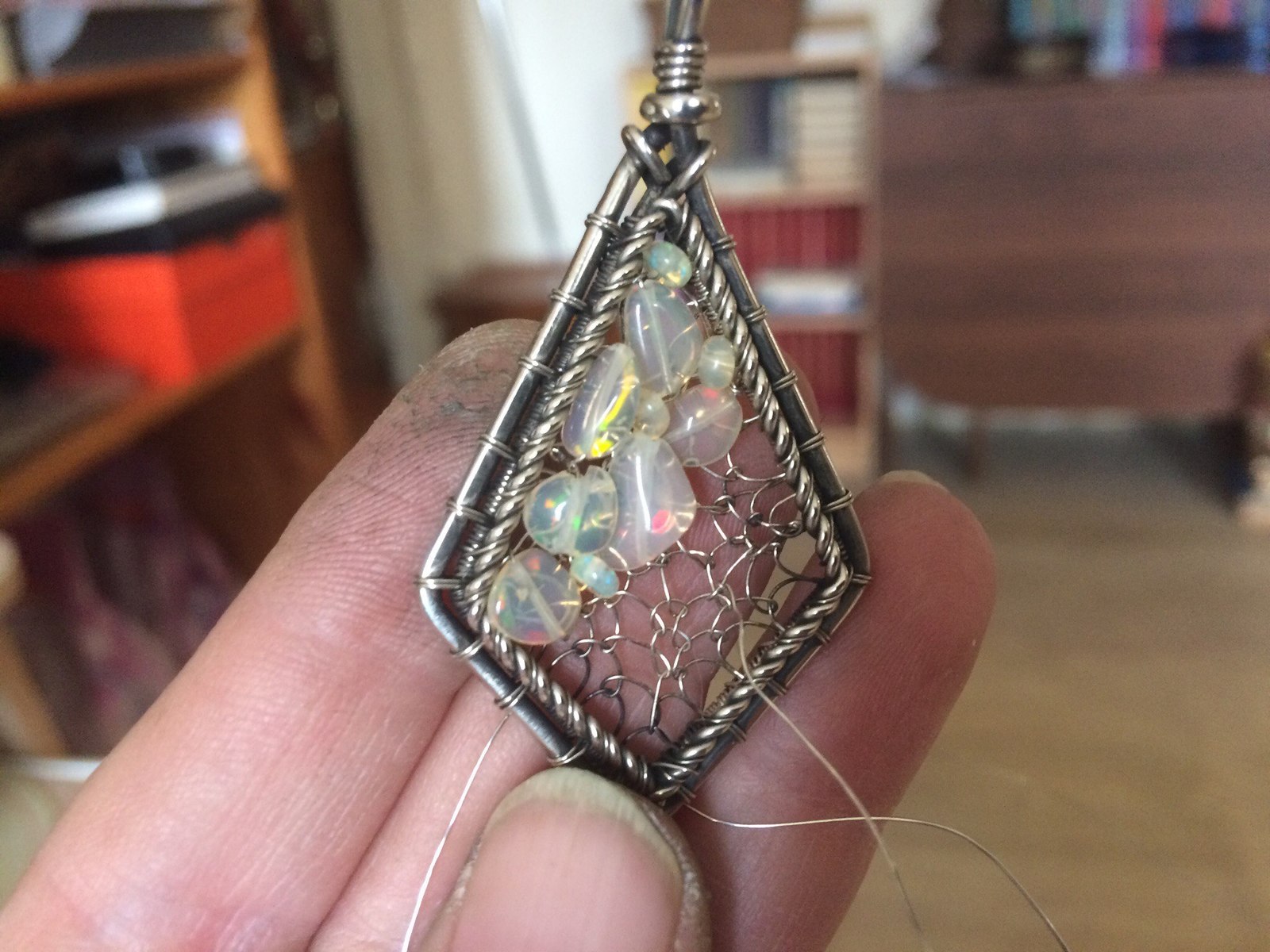 Pendant with opals (work features). - My, Decoration, Needlework with process, Wire wrap, Opal, Pendant, Video, Longpost