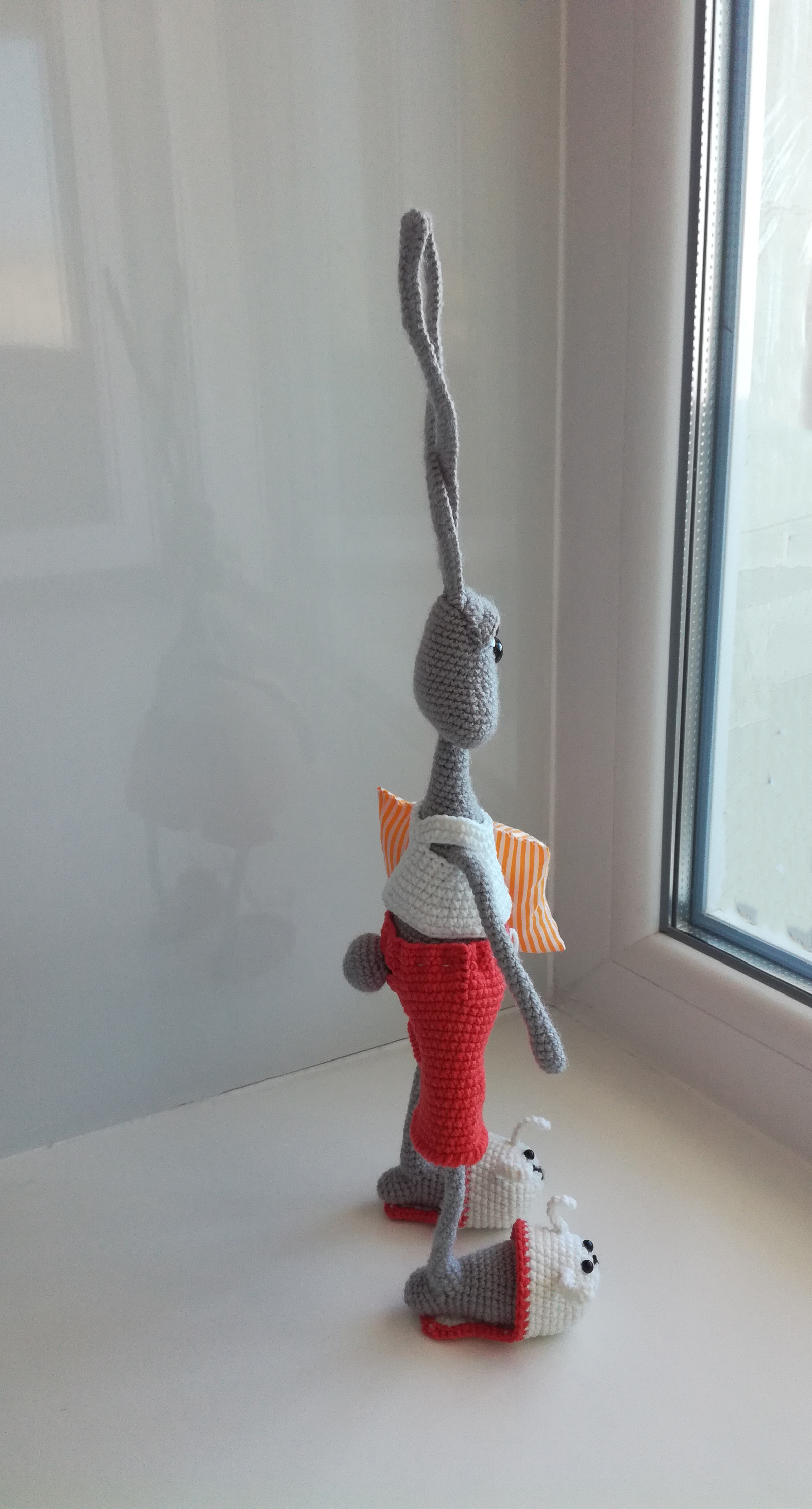 Hare Good morning - My, Knitting, Amigurumi, Needlework, Needlework without process, Hare, Longpost