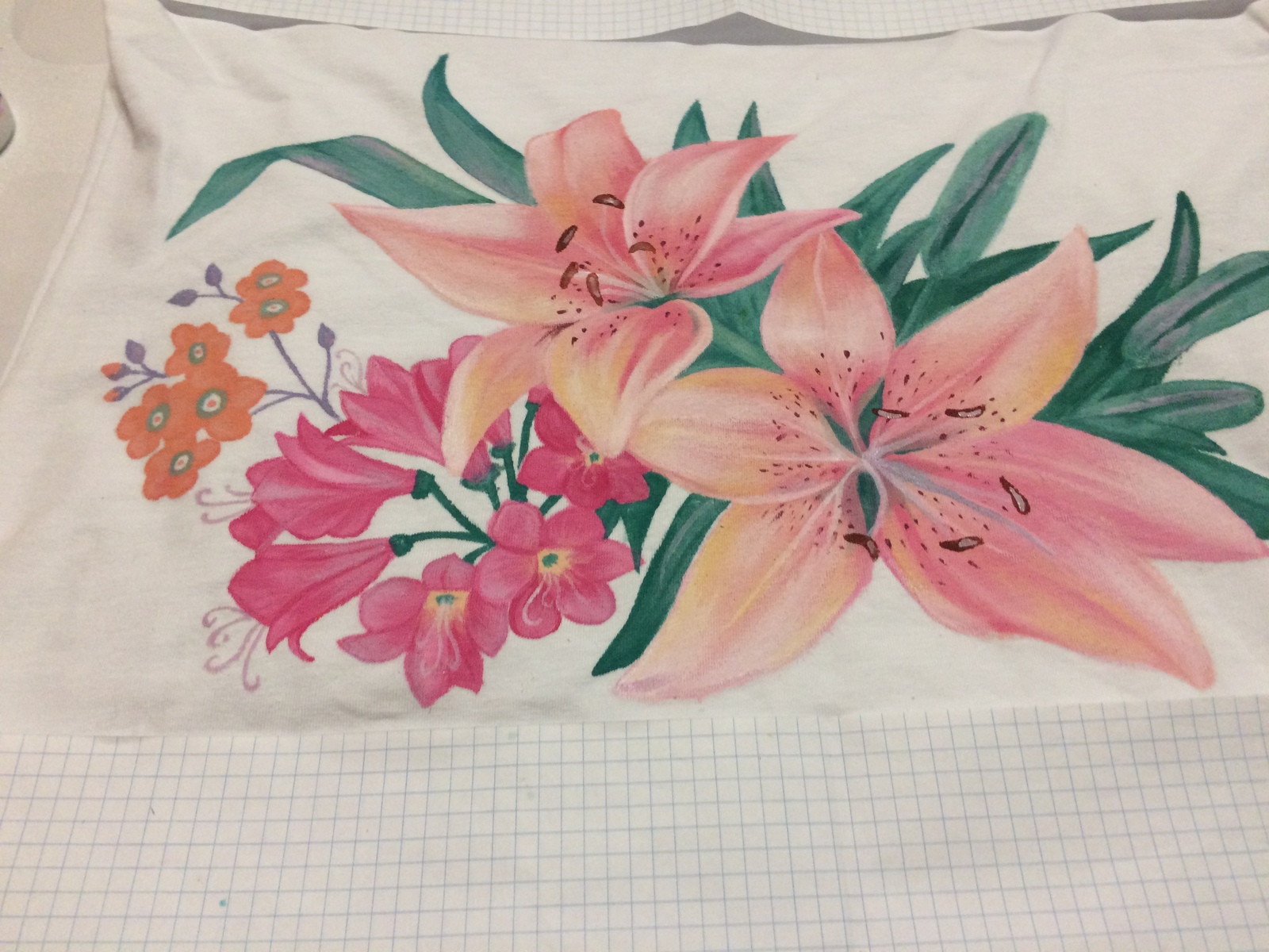 Lovely lilies, smells like spring.Hand-painted t-shirt. - My, Painting on fabric, T-shirt, Lily, Flowers, Spring, Presents, Tag, Own business, Longpost, Small business