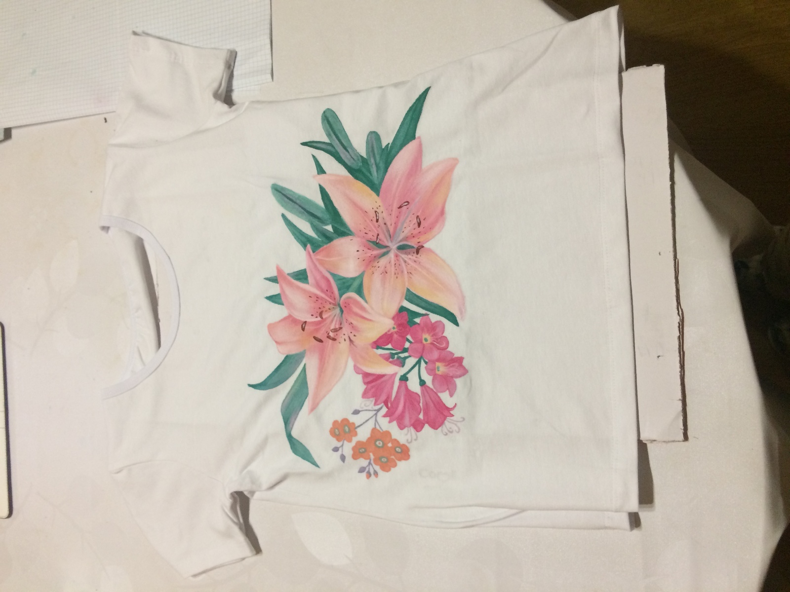 Lovely lilies, smells like spring.Hand-painted t-shirt. - My, Painting on fabric, T-shirt, Lily, Flowers, Spring, Presents, Tag, Own business, Longpost, Small business