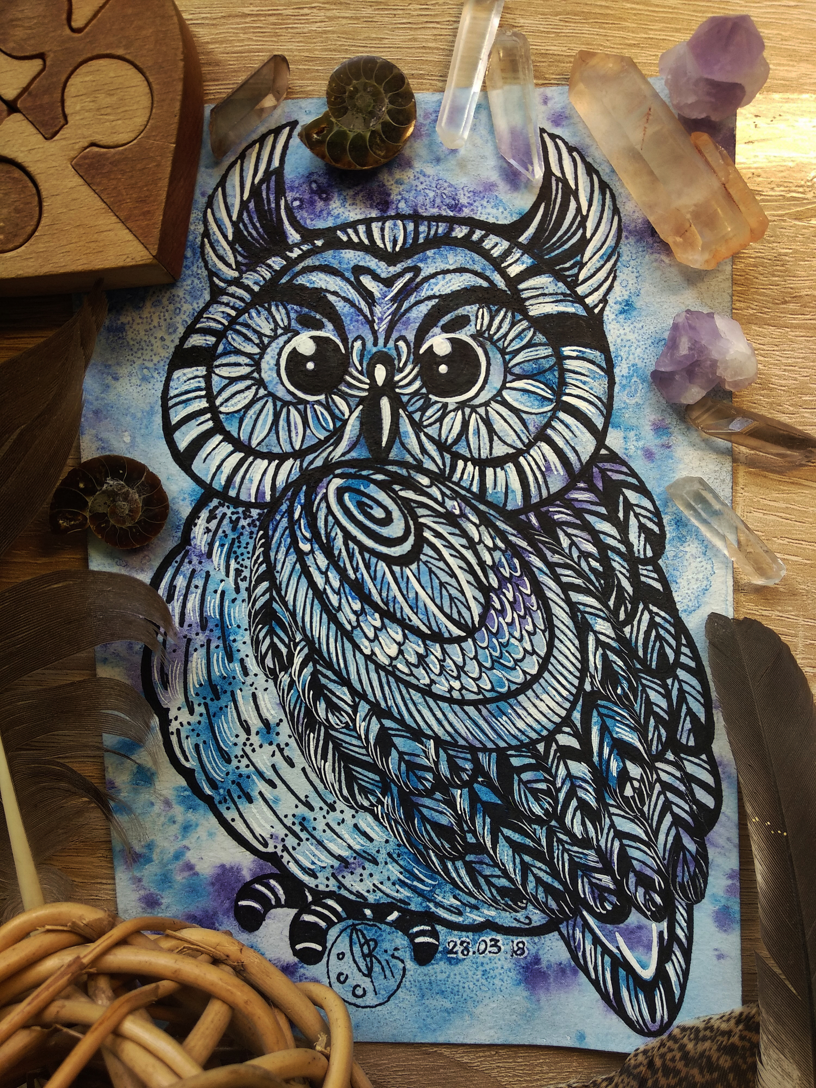 Owl. - My, Drawing, Graphics, Watercolor, Marker, Ceruse, Owl