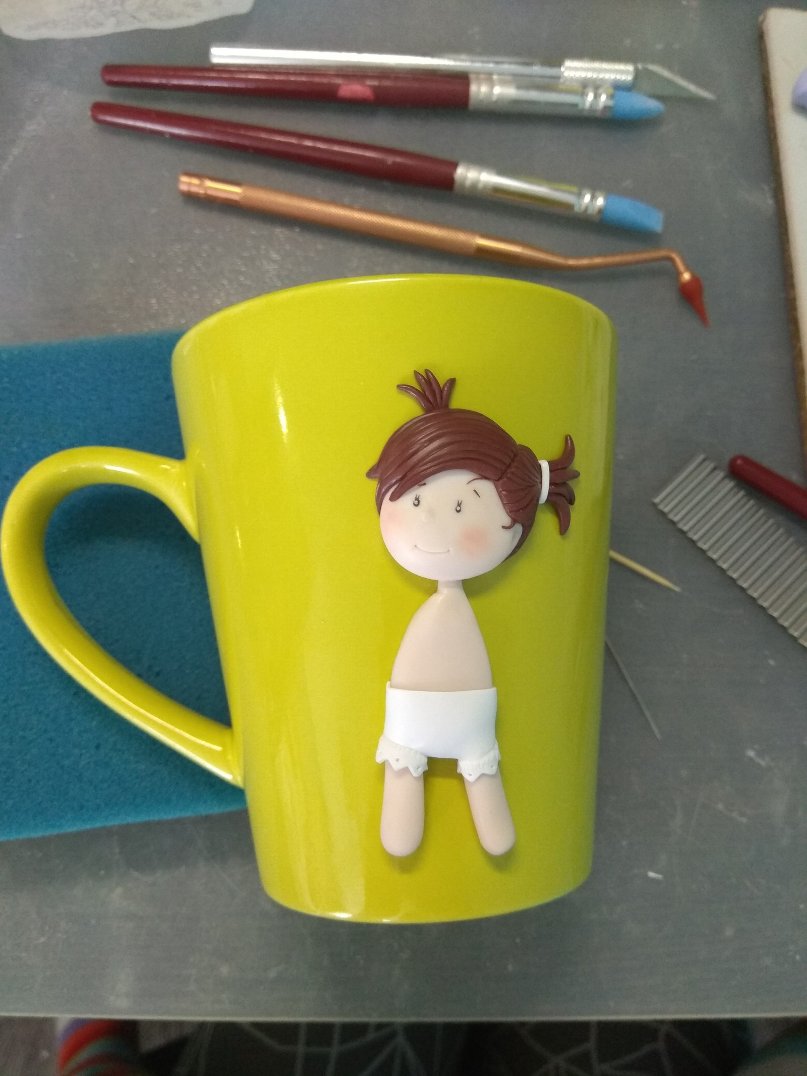 spring girl - My, Polymer clay, Mug with decor, Spring, Needlework with process, Longpost