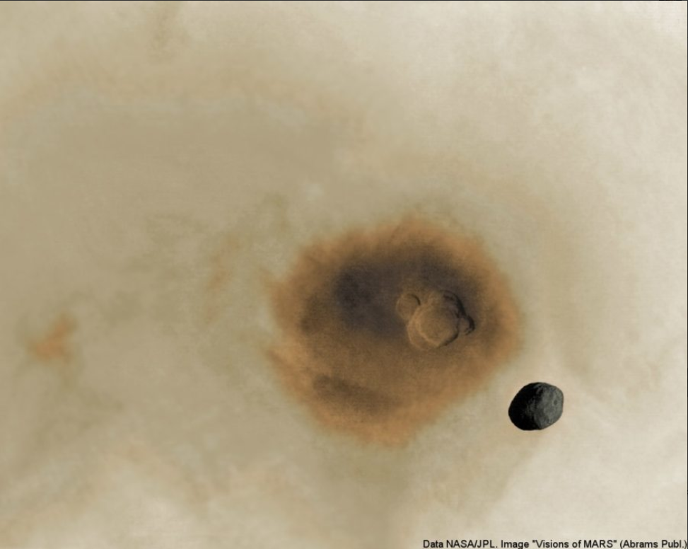 Phobos over Olympus - Space, Mars, Phobos, The photo, Extraterrestrial volcanoes