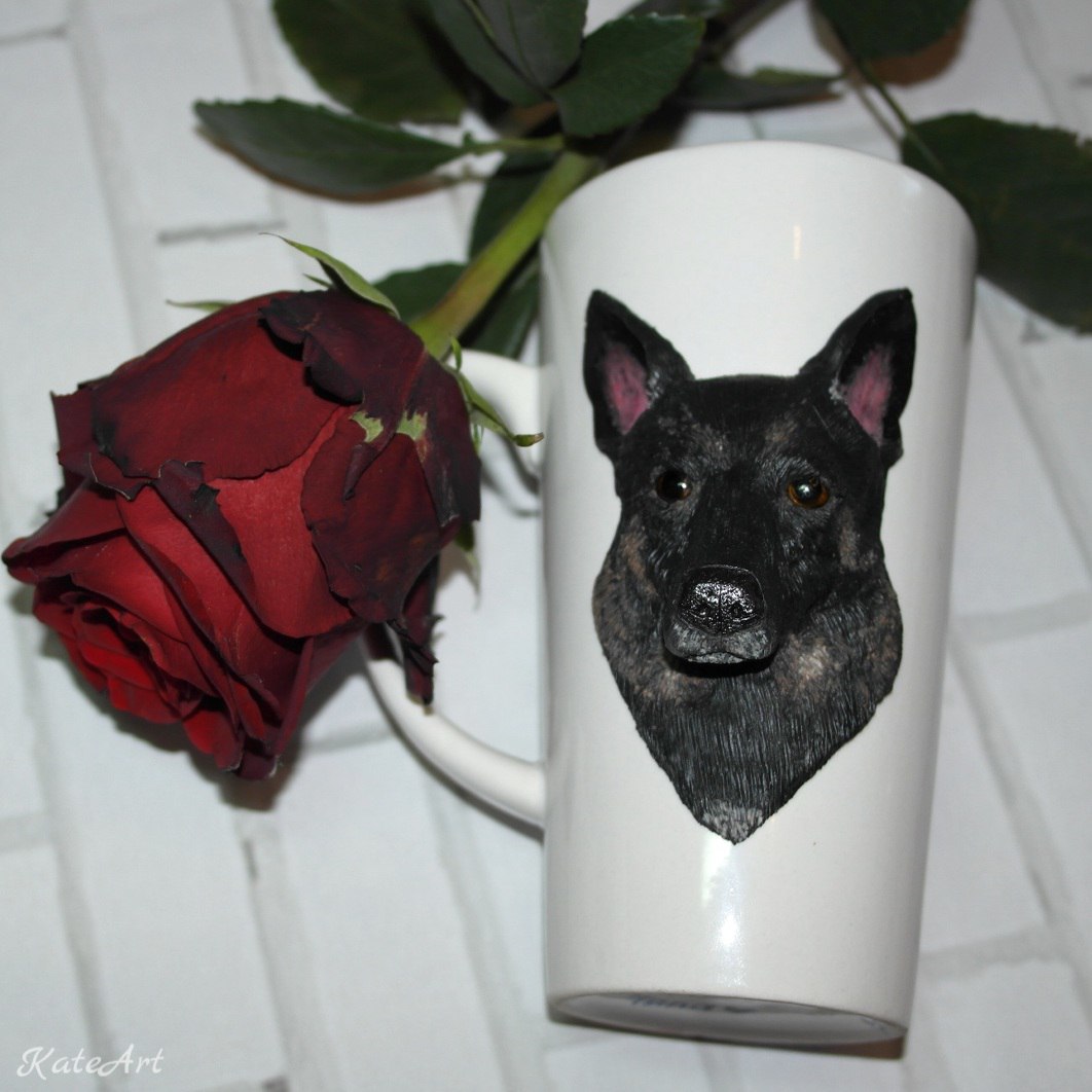 Mug with polymer clay decor - My, Polymer clay, Handmade, Dog, Кружки