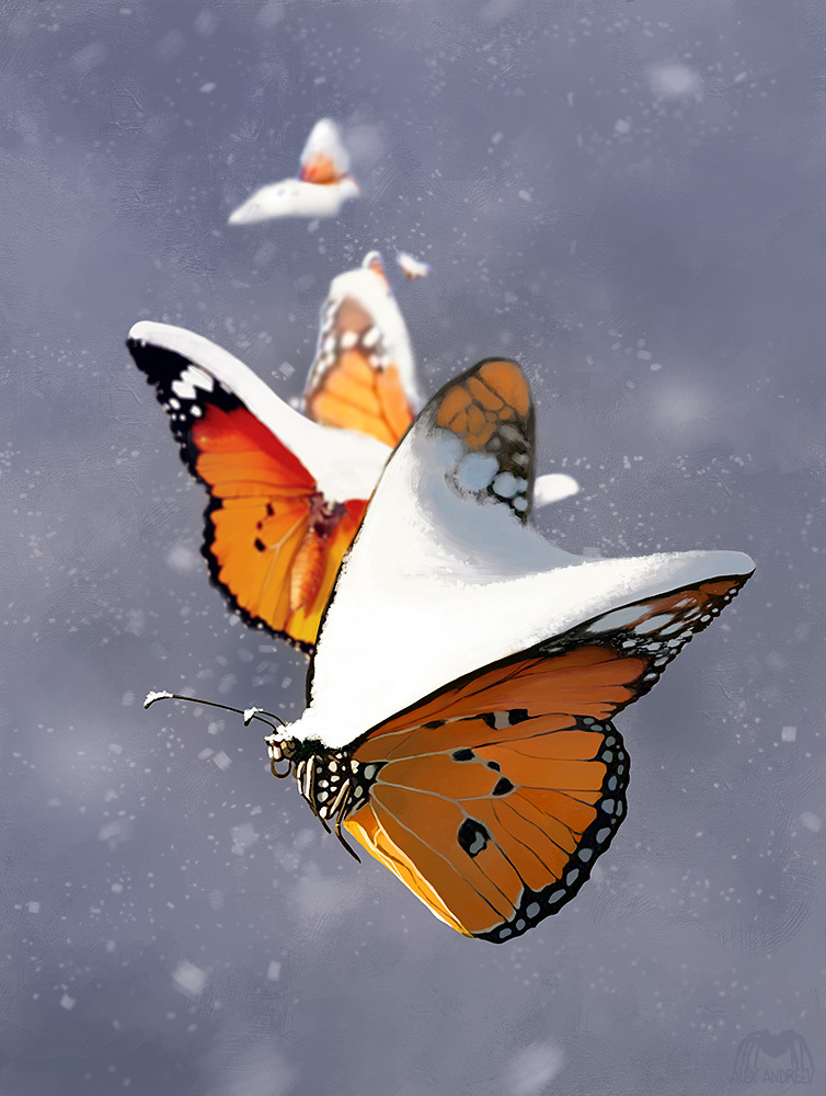 Stasis - Art, Alex andreev, Deviantart, Butterfly, Snow