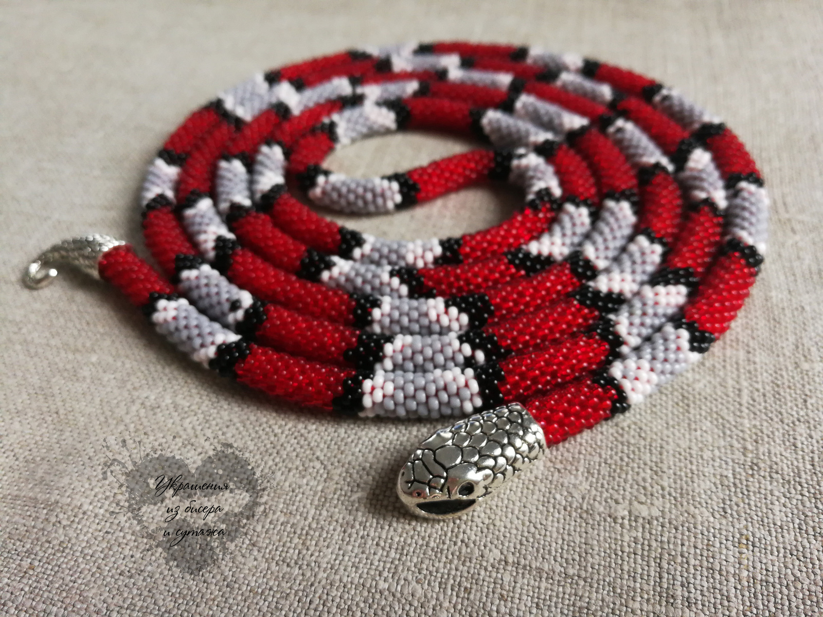 snake around the neck) - My, Beads, Necklace, Handmade, Snake, Needlework, Longpost