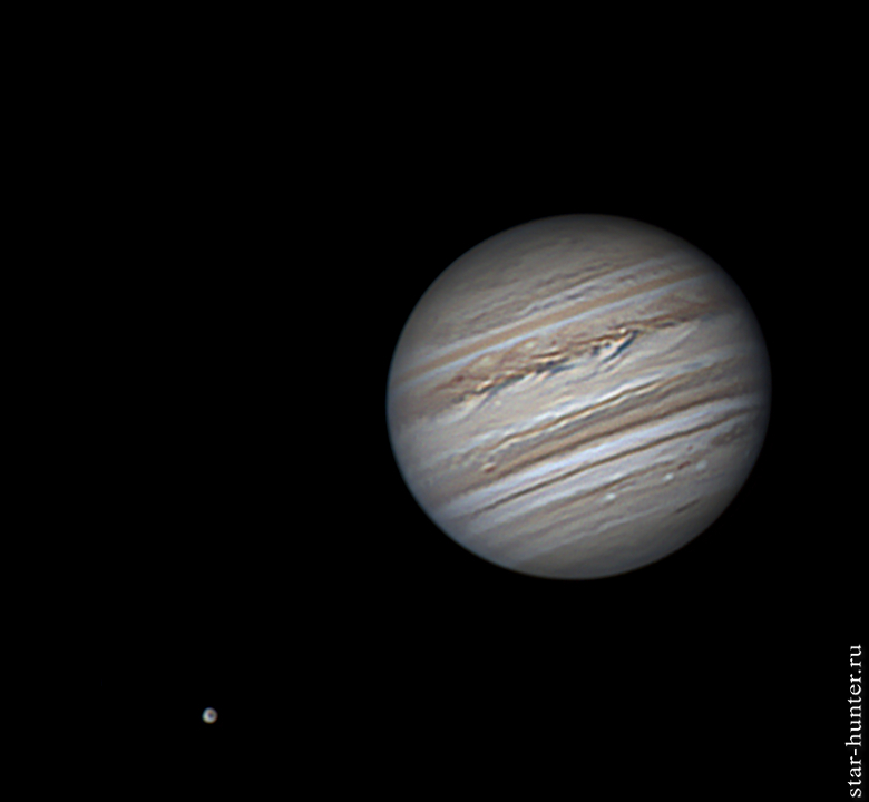 Jupiter and Ganymede, April 5, 2018, 02:42 am - My, Jupiter, Planet, Astrophoto, Astronomy, Space, Starhunter, Anapadvor, GIF