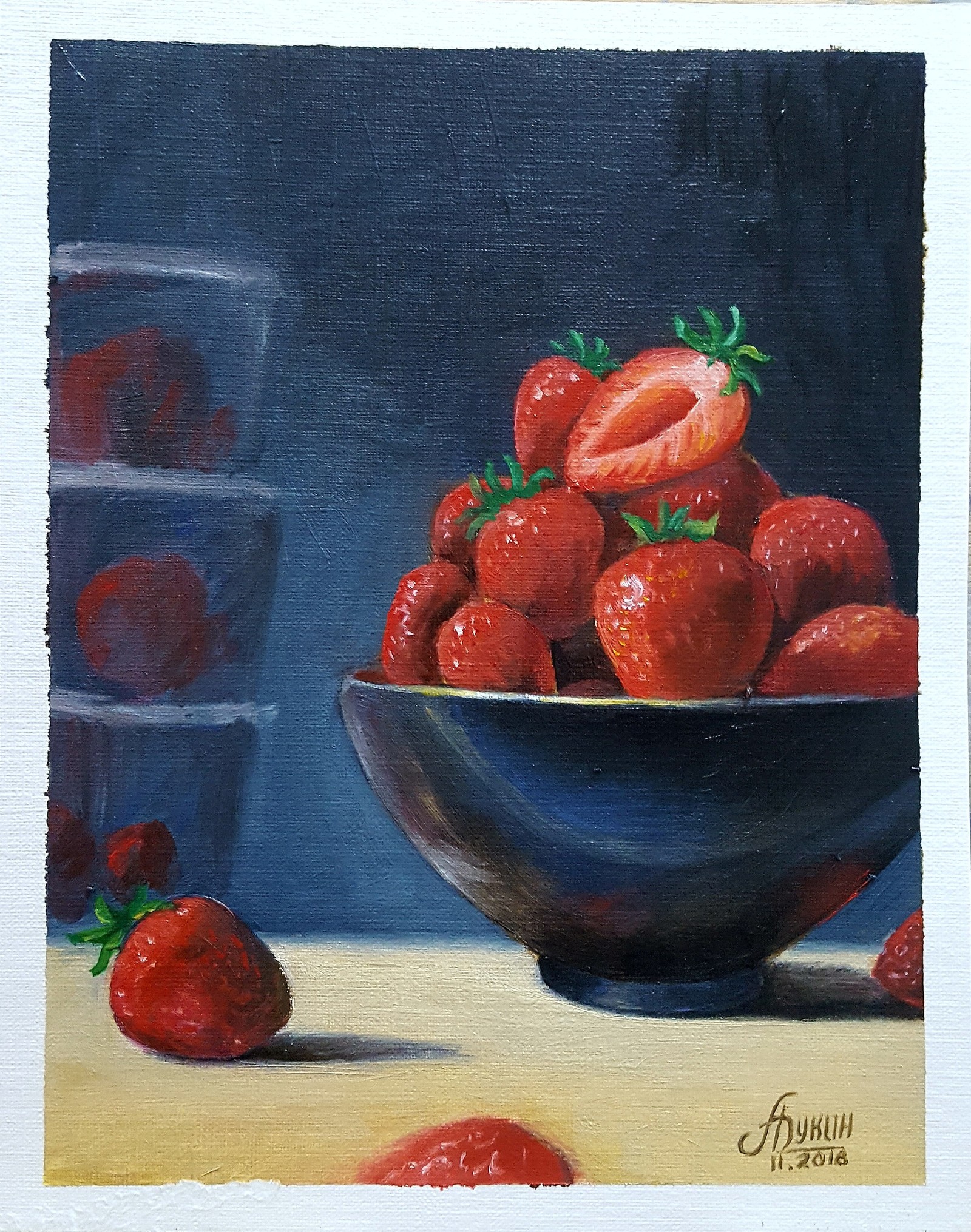 Study with strawberries - My, Strawberry, Etude, Still life, Painting, Painting, Butter, Berries, Strawberry (plant)