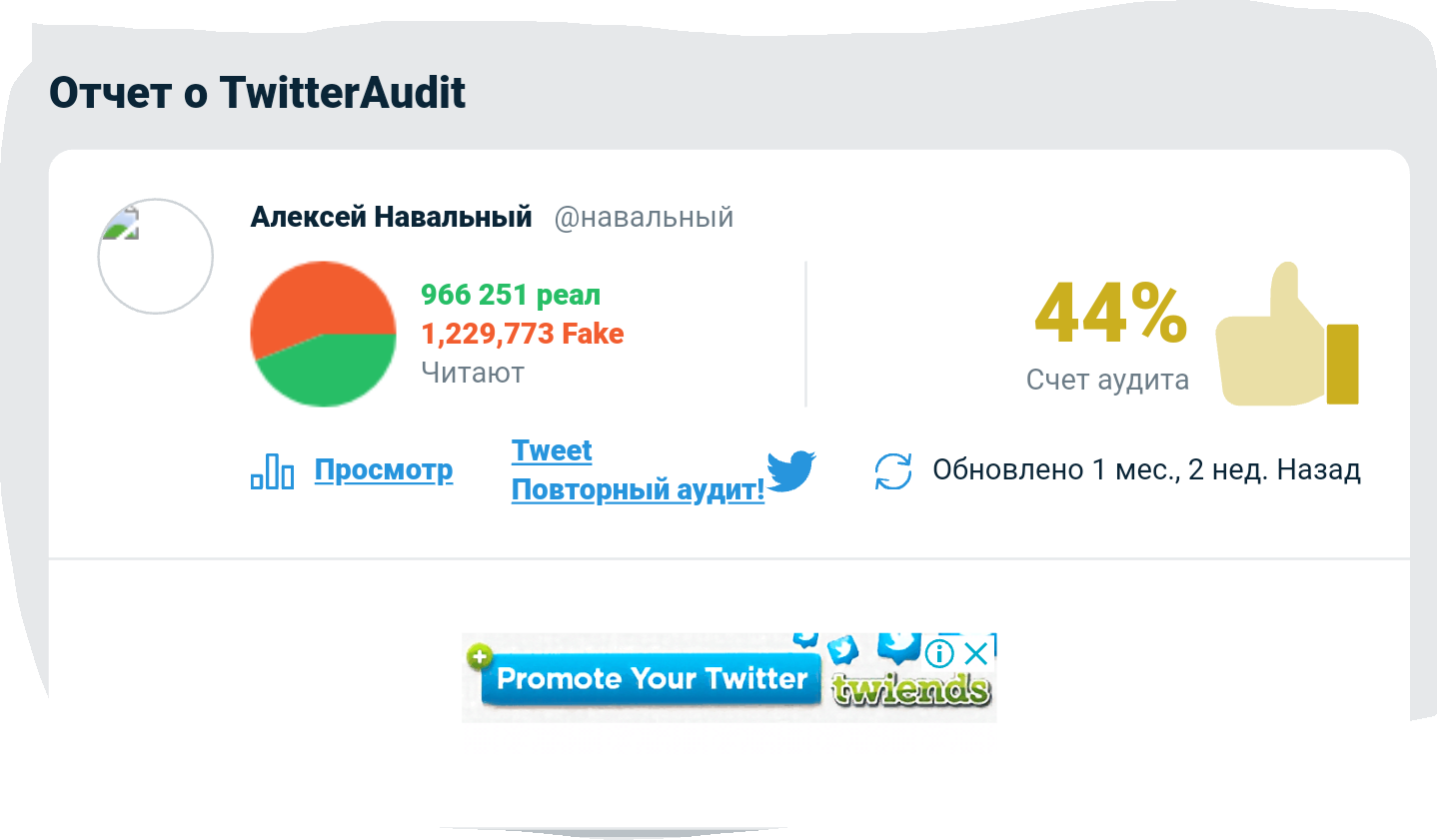 There is a site with which you can check your Twitter account for the number of fake followers. So I decided to check... - Longpost, Opposition, Followers, Cheat, Fake, Bots, Twitter, Deception, Politics, My