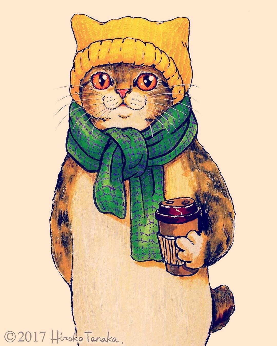 Gorgeous cats by Hiroko Tanaka - cat, Illustrations, Drawing, Animals, Portrait, Sketchbook, Longpost