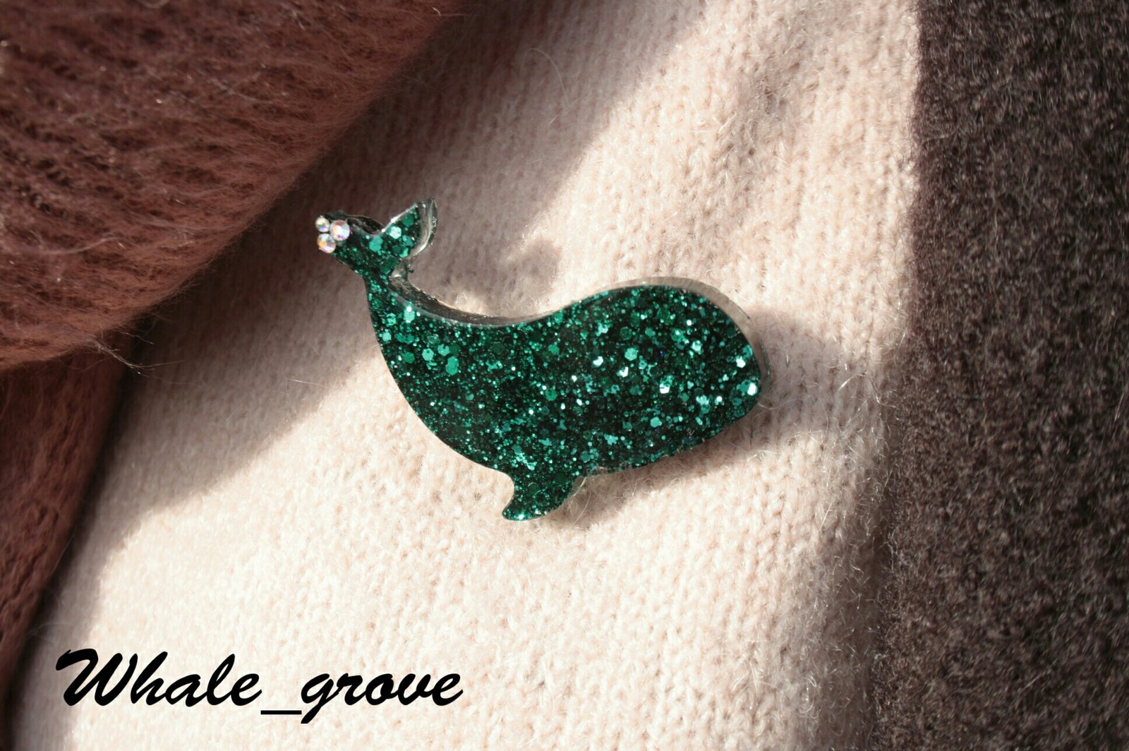 Emerald Whale - My, With your own hands, Brooch, Handmade, Needlework without process, Whale