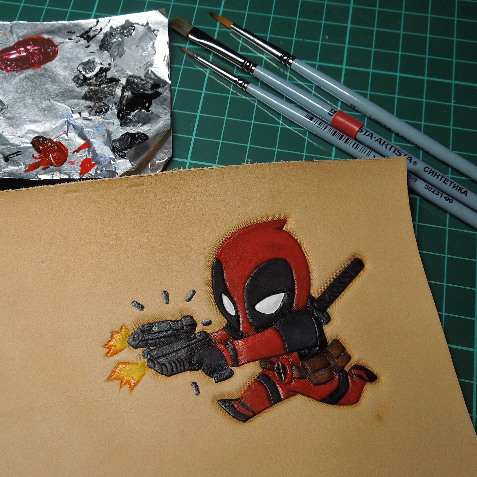 Wallet Deadpool - My, Leather, Handmade, Wallet, Embossing on leather, Marvel, Deadpool, Longpost