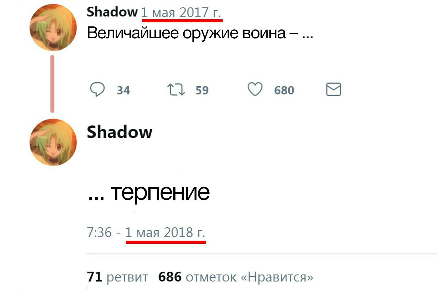 Не каждому дано быть воином... - Терпение, Twitter, Скриншот