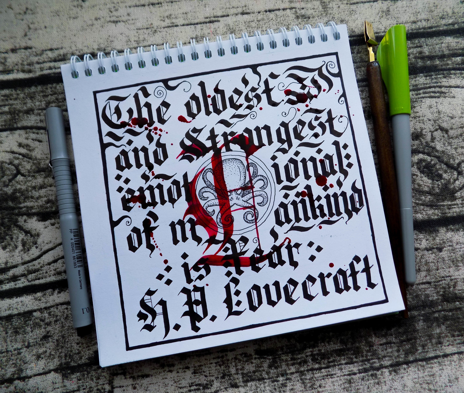 The Fear. - My, Calligraphy, Art, Art, Howard Phillips Lovecraft, , Longpost, Gothic, Octopus