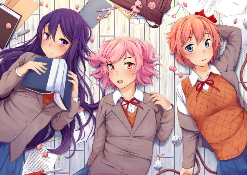 DDLC - Doki Doki Literature Club, Sayori, Natsuki, Yuri DDLC, Аниме, Не аниме, Арт, Визуальная новелла