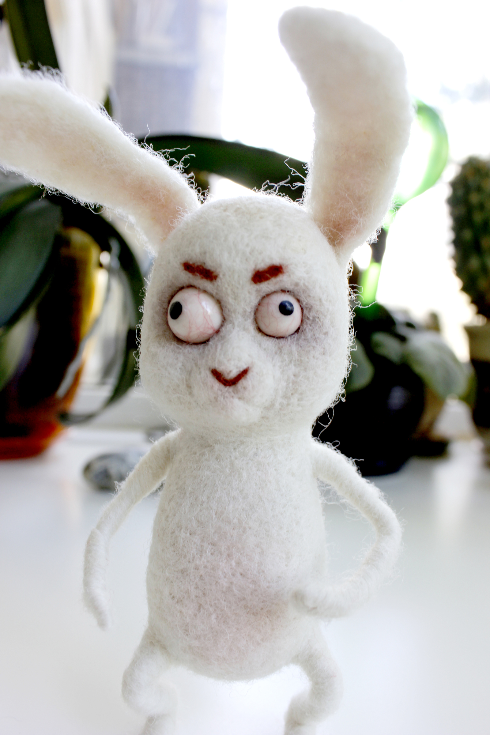 Creep Bunny (don't watch for the faint of heart) - My, Dry felting, Hare, Rabbit, Kripota, Handmade, Eyes, Longpost