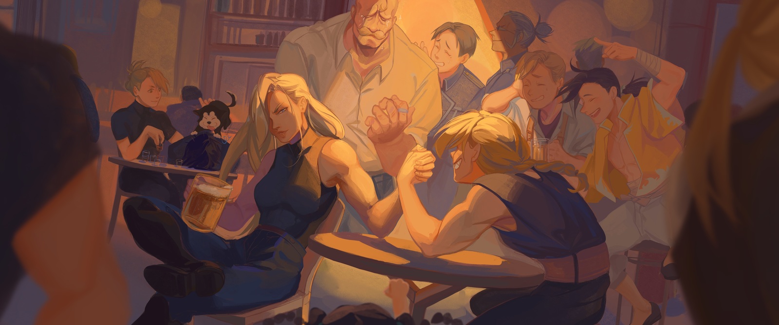 Armwrestling - Anime art, Anime, Fullmetal alchemist, Edward elric, Alphonse elric, Alex Louis Armstrong, 