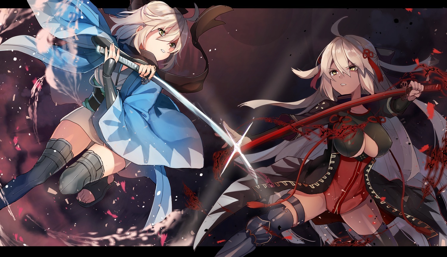 Dance of the Pale Swordmaster and Tanned Demon - Anime, Anime art, Fate grand order, Okita souji, Majin Saber, Okita Souji Alter, , Oda nobunaga, Longpost